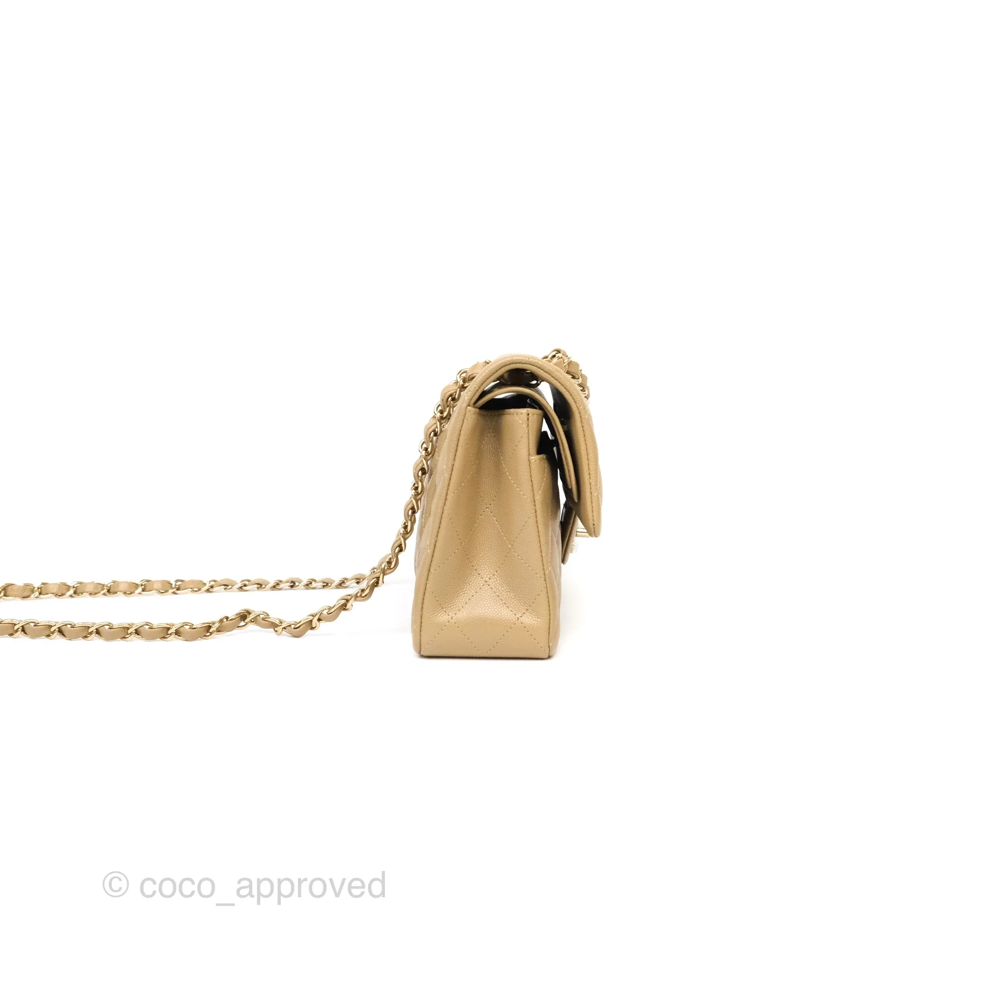 Chanel Small S/M Classic Flap Dark Beige Caviar Gold Hardware 21A