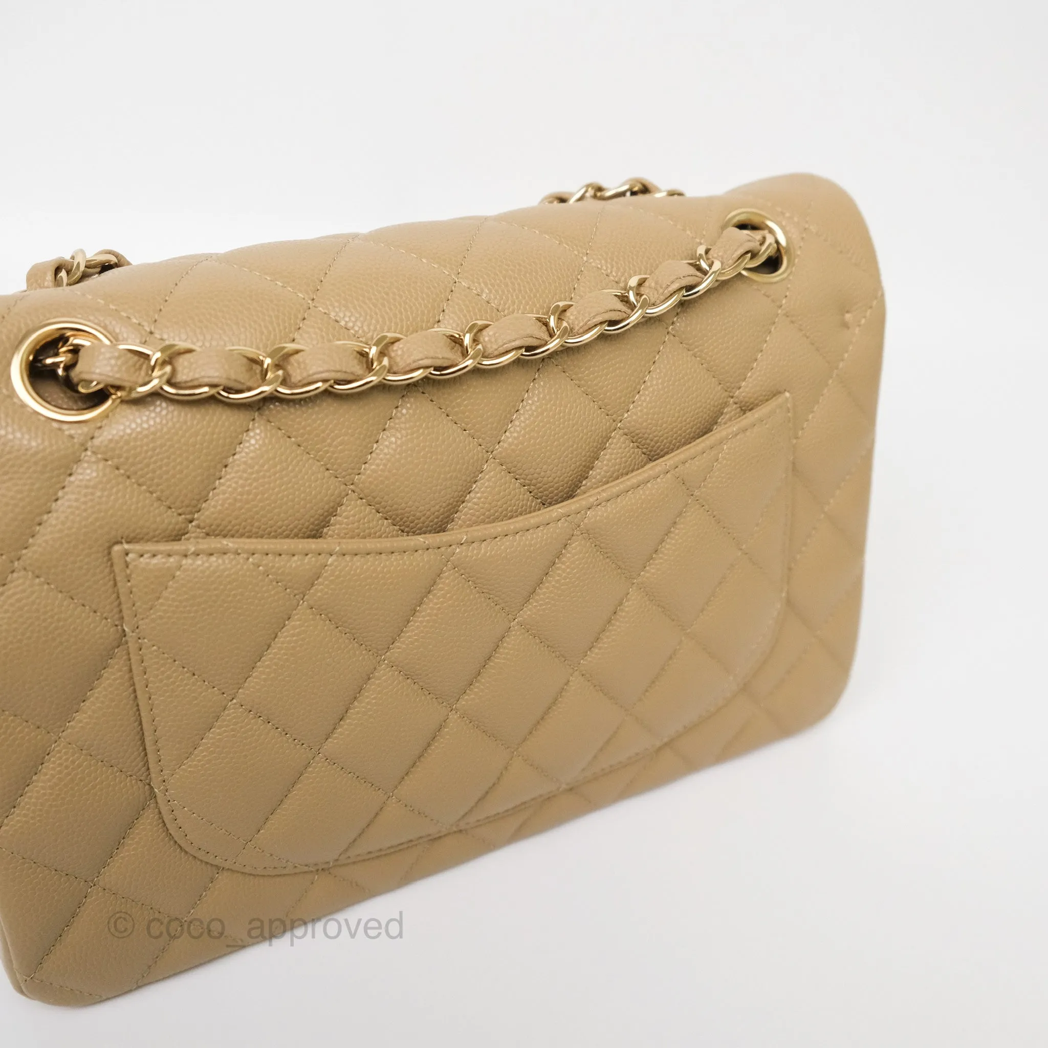 Chanel Small S/M Classic Flap Dark Beige Caviar Gold Hardware 21A