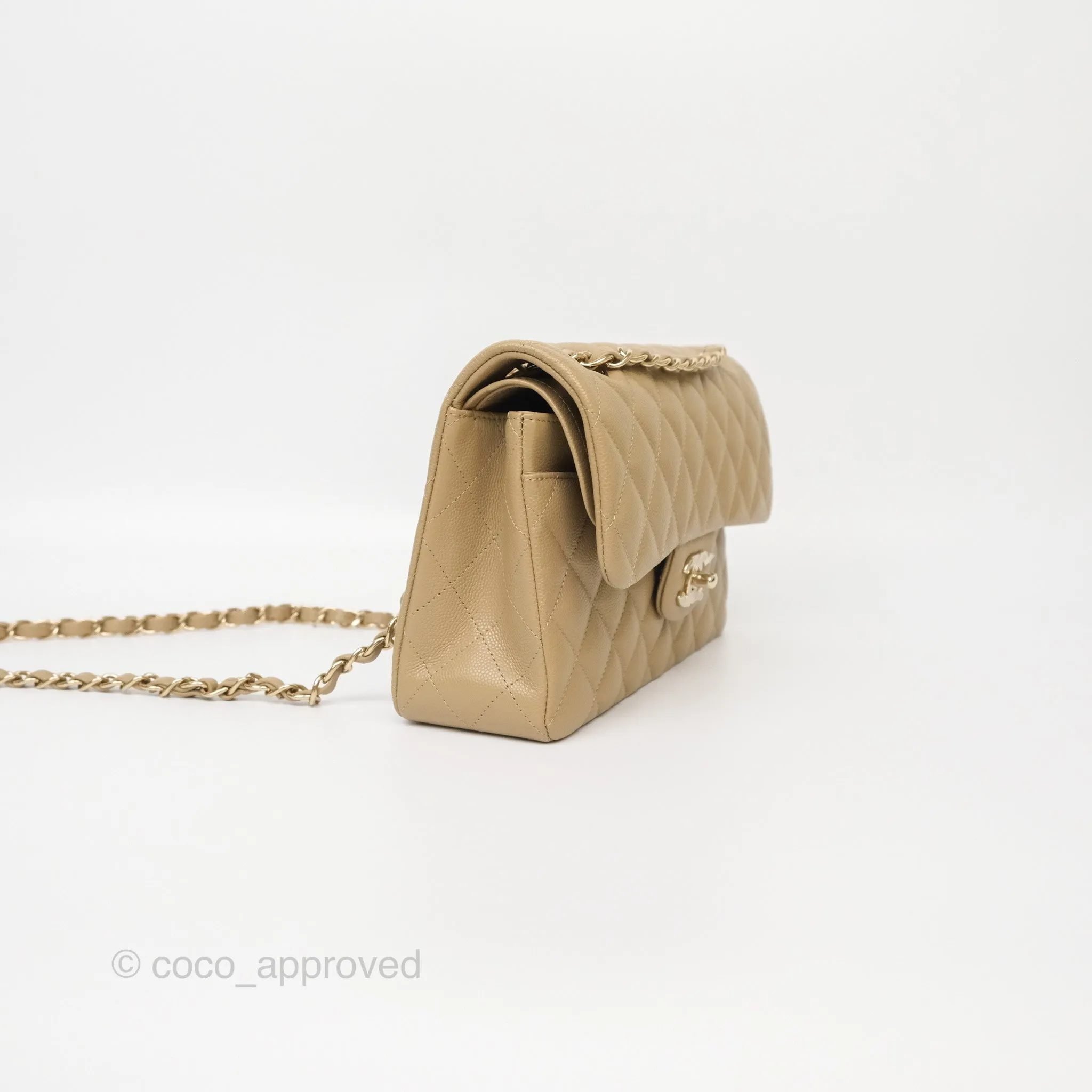 Chanel Small S/M Classic Flap Dark Beige Caviar Gold Hardware 21A