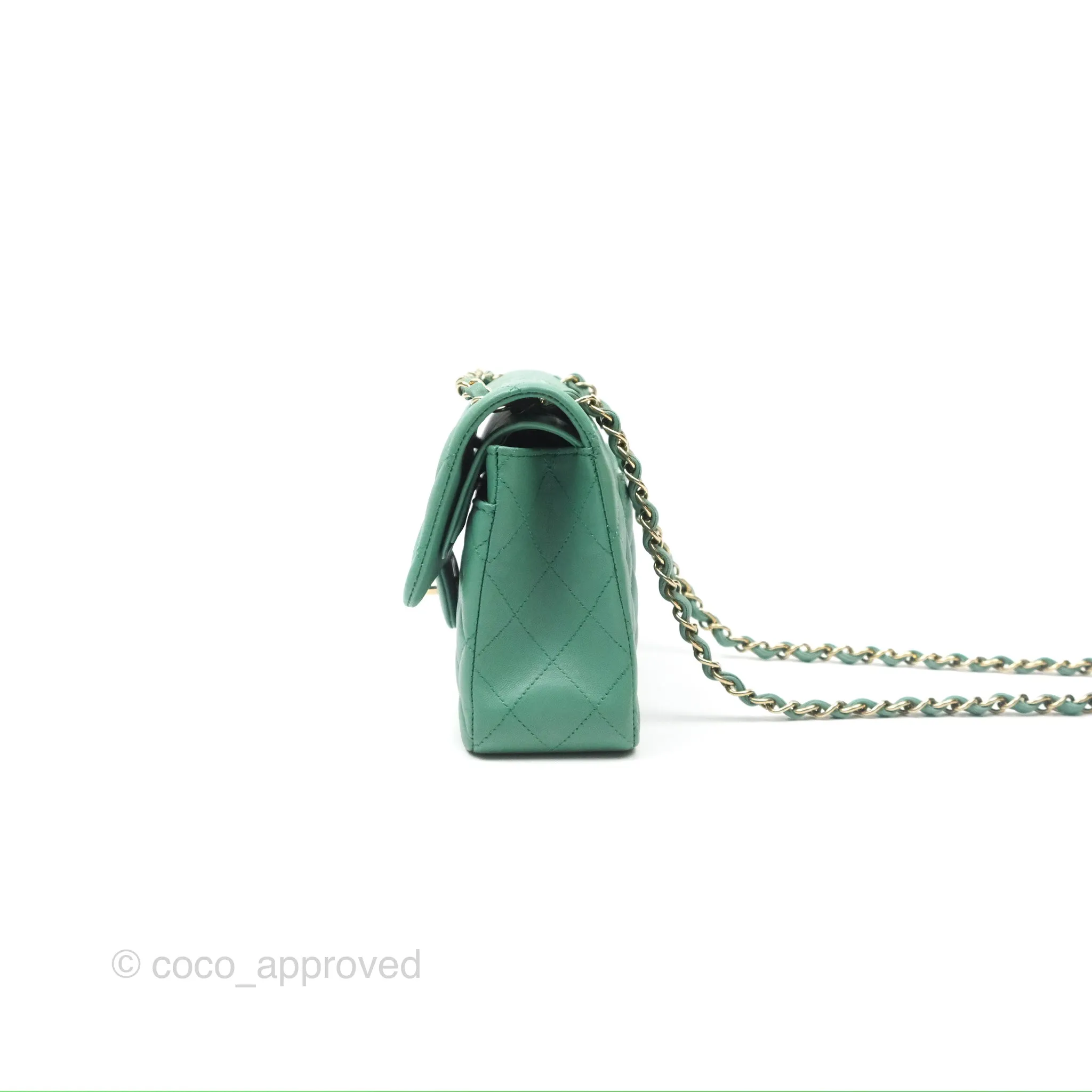 Chanel Small S/M Classic Flap Green Lambskin Gold Hardware
