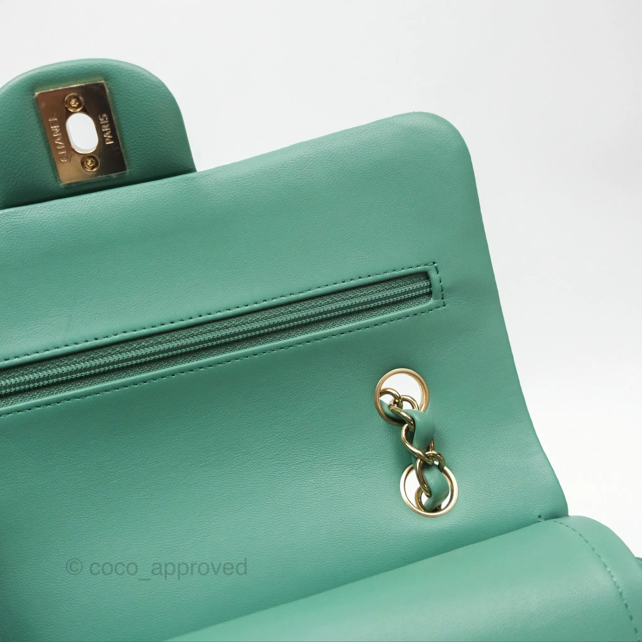 Chanel Small S/M Classic Flap Green Lambskin Gold Hardware
