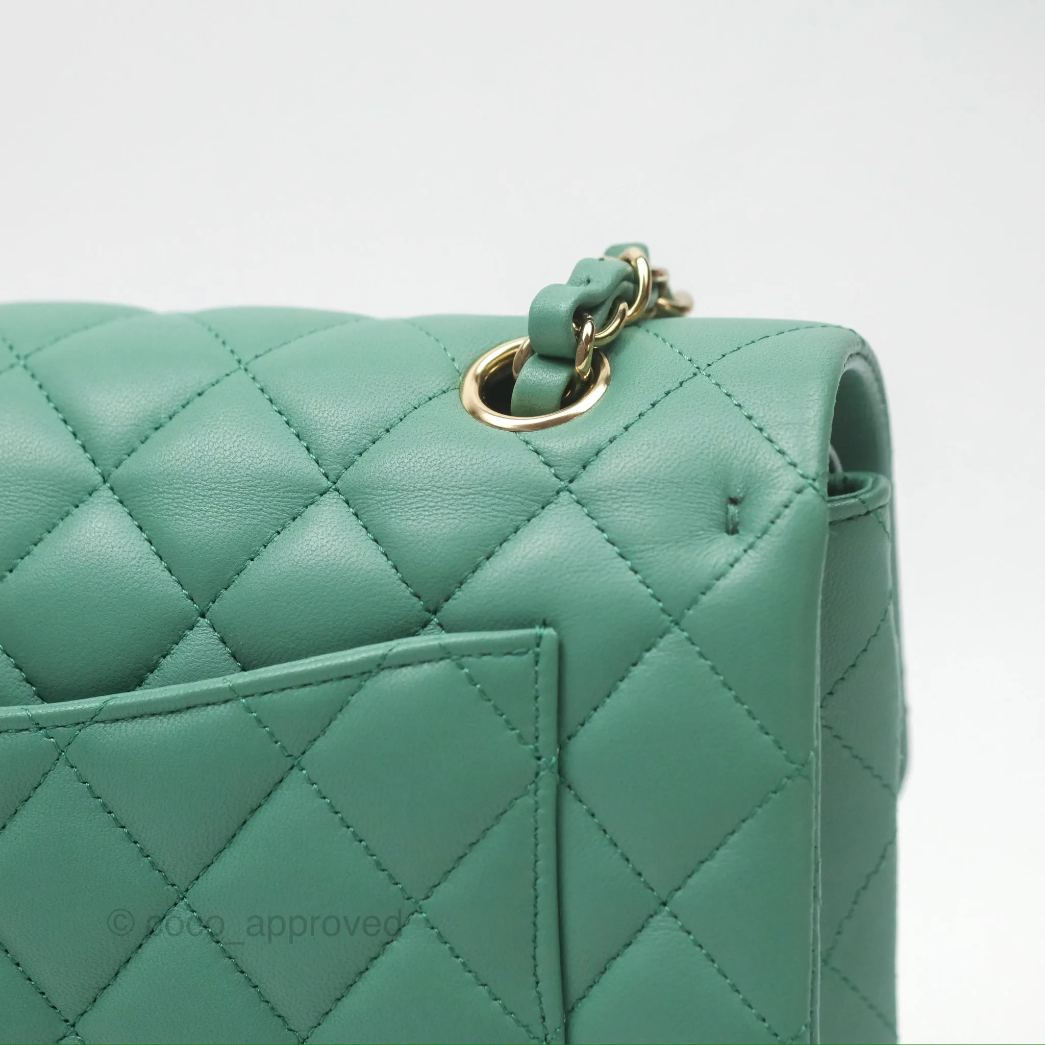 Chanel Small S/M Classic Flap Green Lambskin Gold Hardware