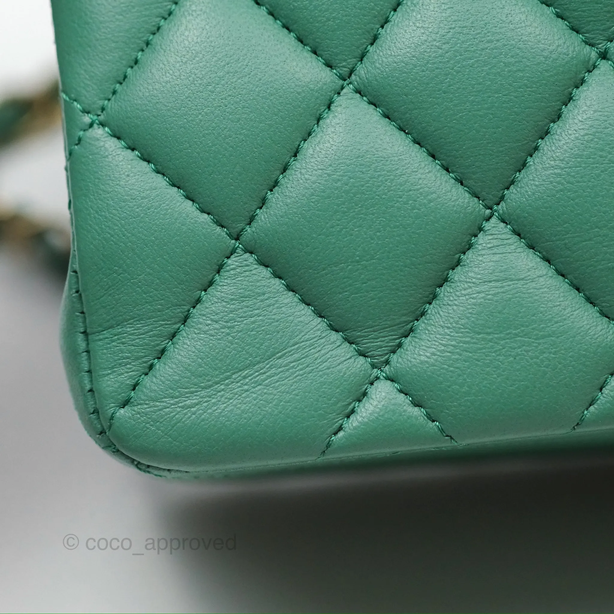 Chanel Small S/M Classic Flap Green Lambskin Gold Hardware