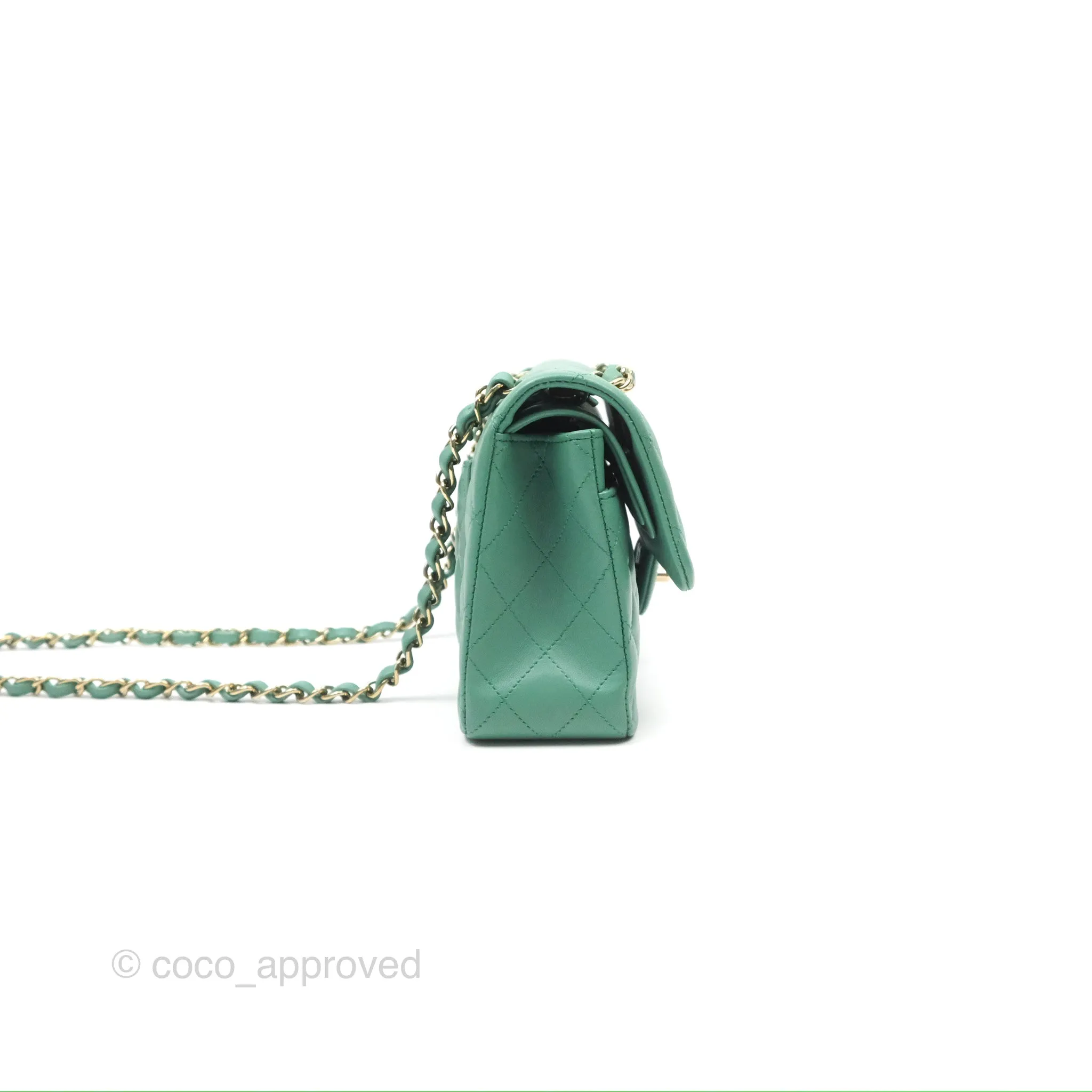 Chanel Small S/M Classic Flap Green Lambskin Gold Hardware