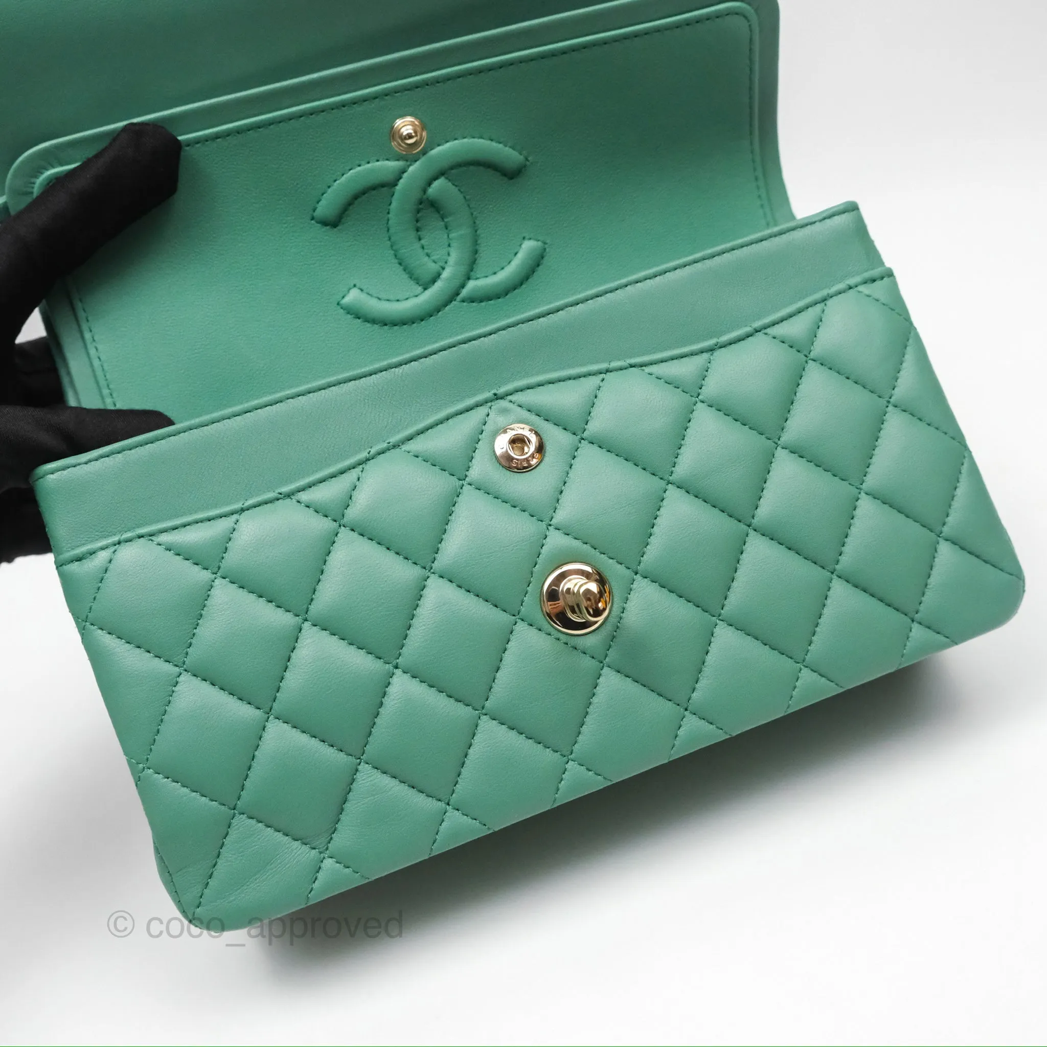 Chanel Small S/M Classic Flap Green Lambskin Gold Hardware