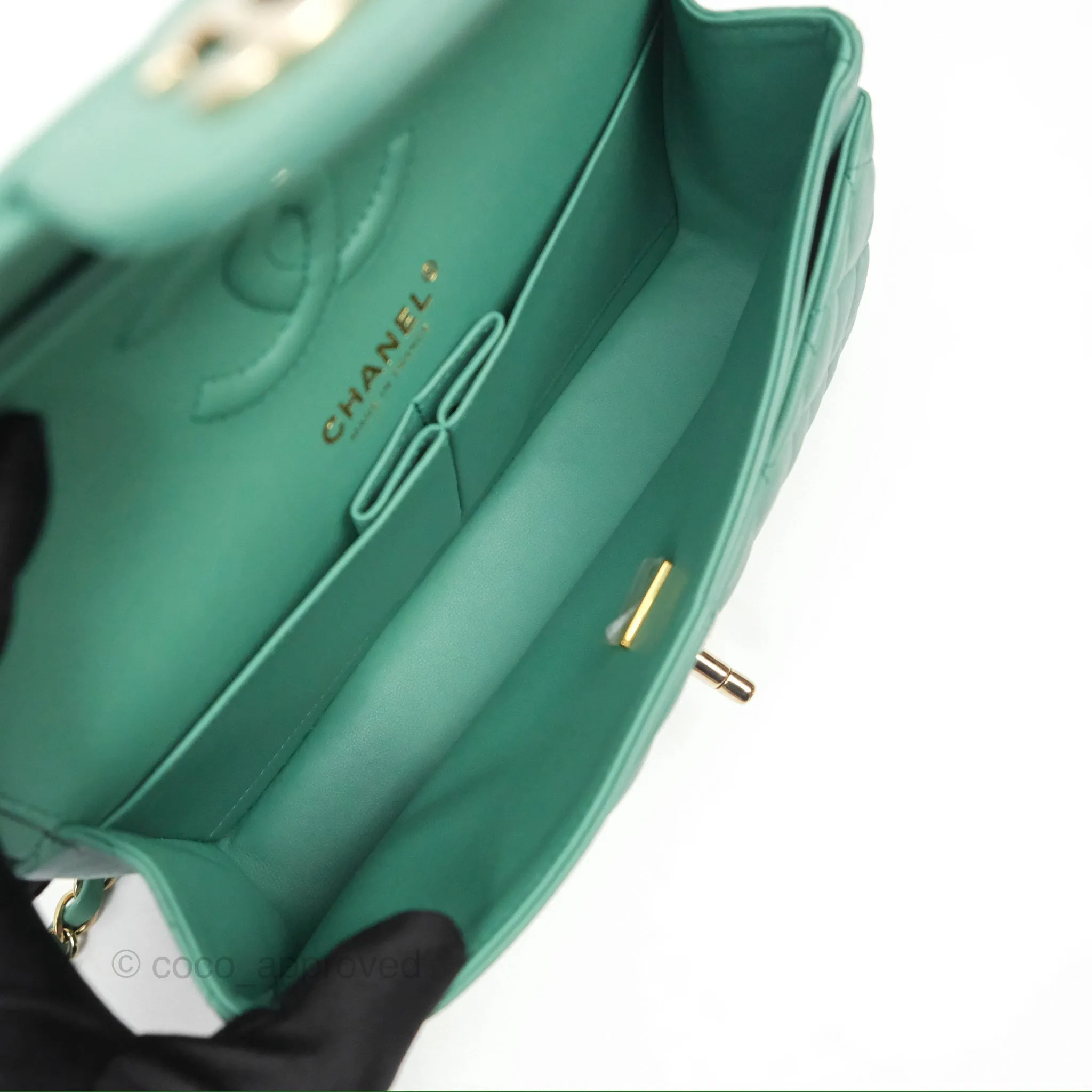 Chanel Small S/M Classic Flap Green Lambskin Gold Hardware