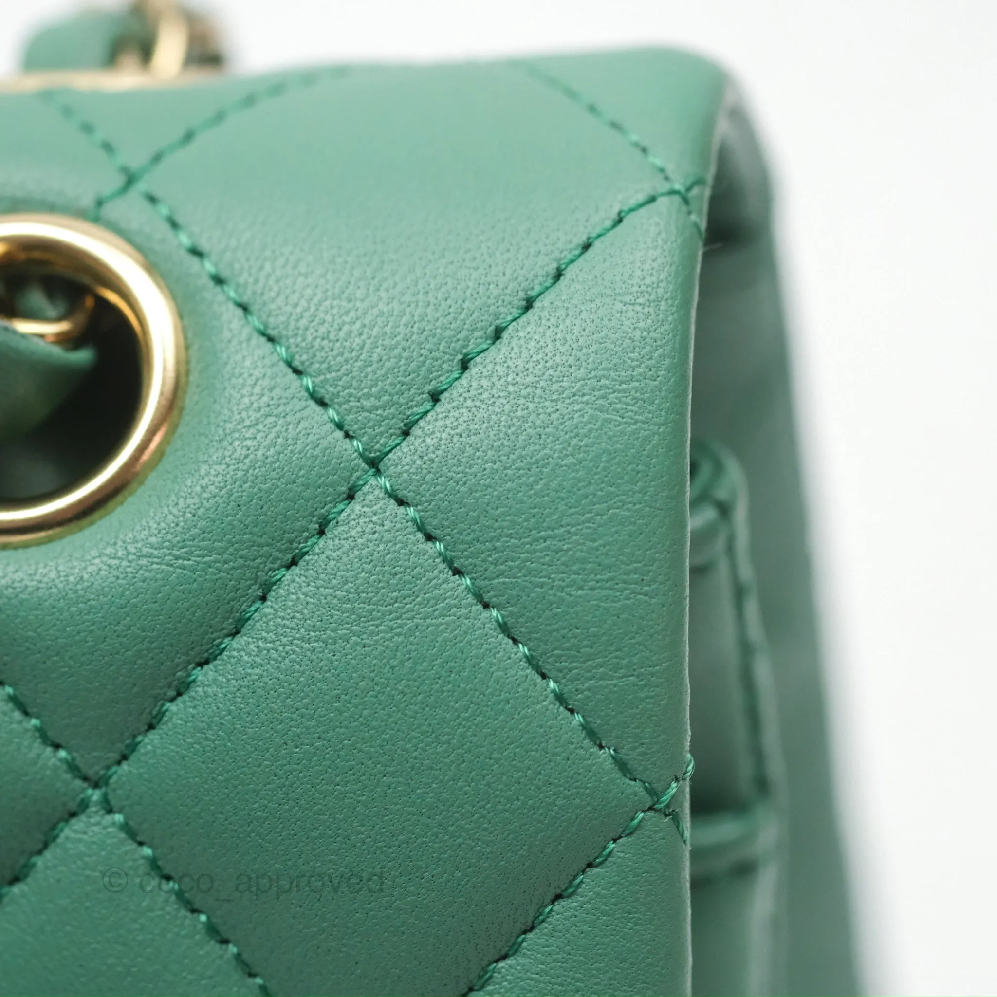 Chanel Small S/M Classic Flap Green Lambskin Gold Hardware