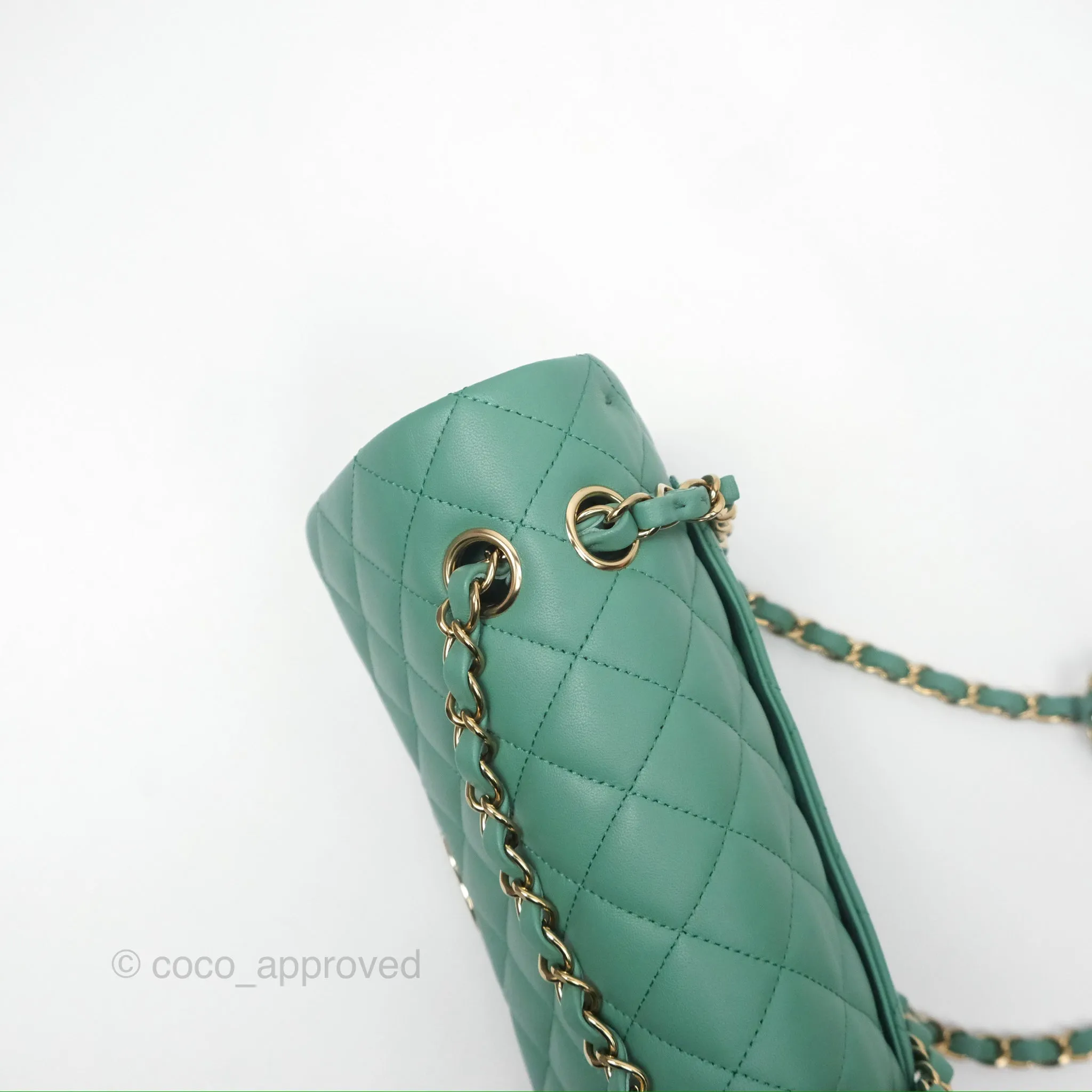 Chanel Small S/M Classic Flap Green Lambskin Gold Hardware