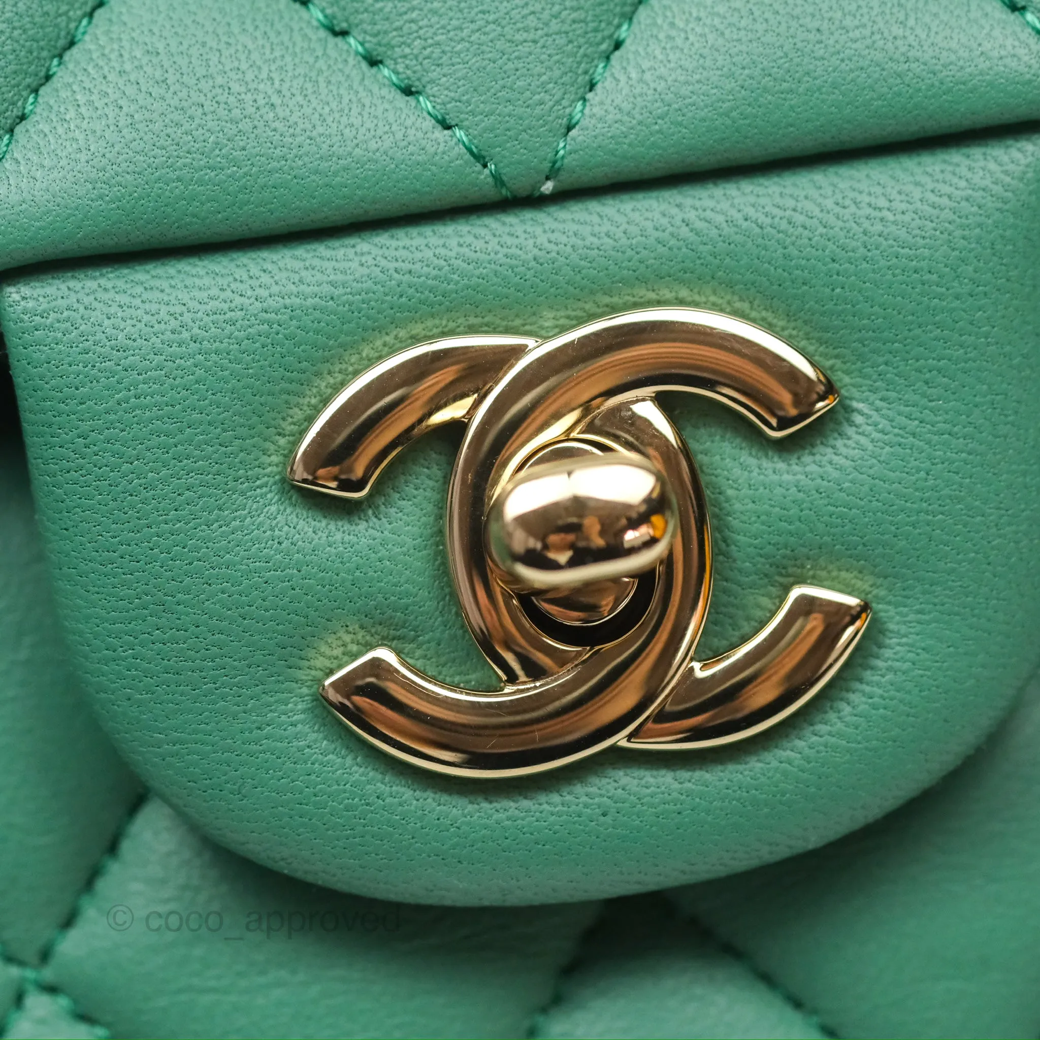 Chanel Small S/M Classic Flap Green Lambskin Gold Hardware