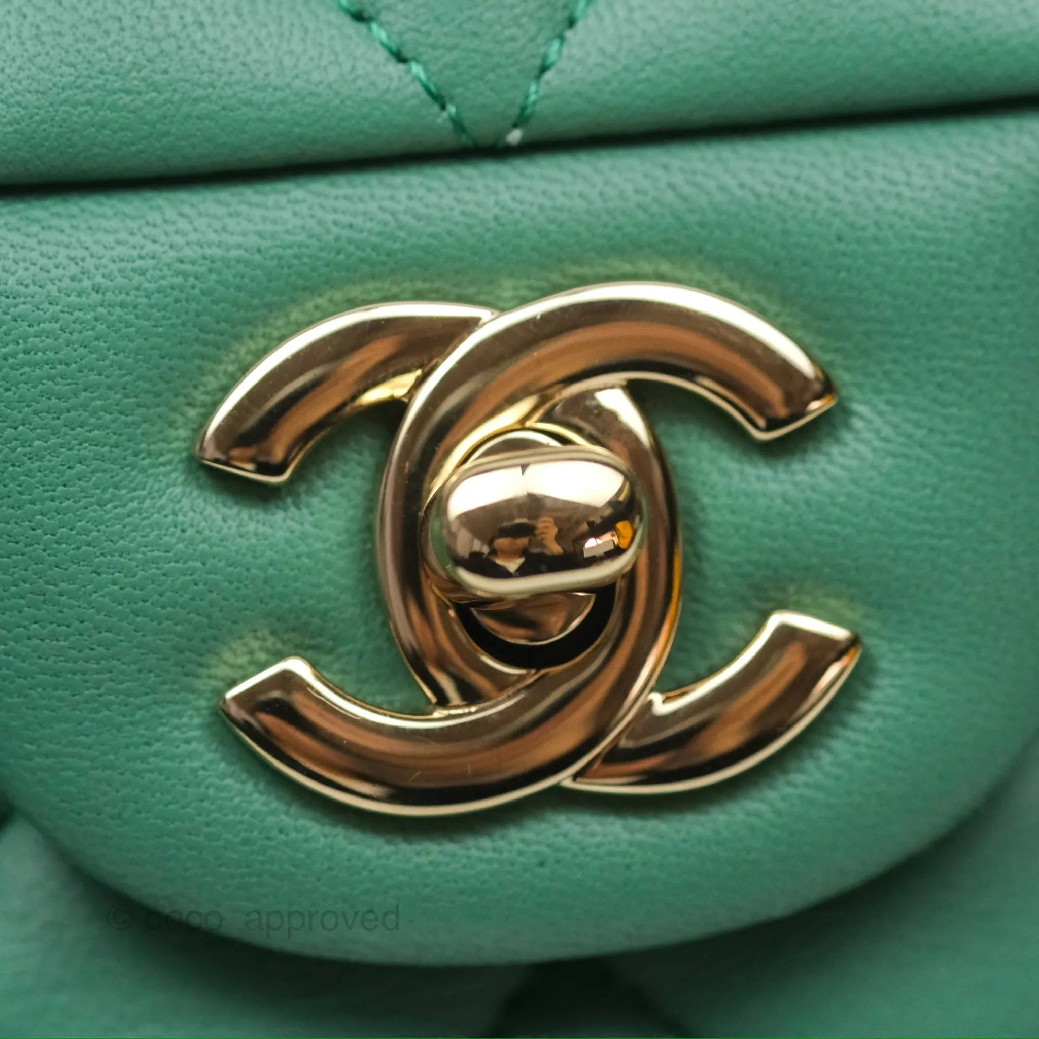 Chanel Small S/M Classic Flap Green Lambskin Gold Hardware