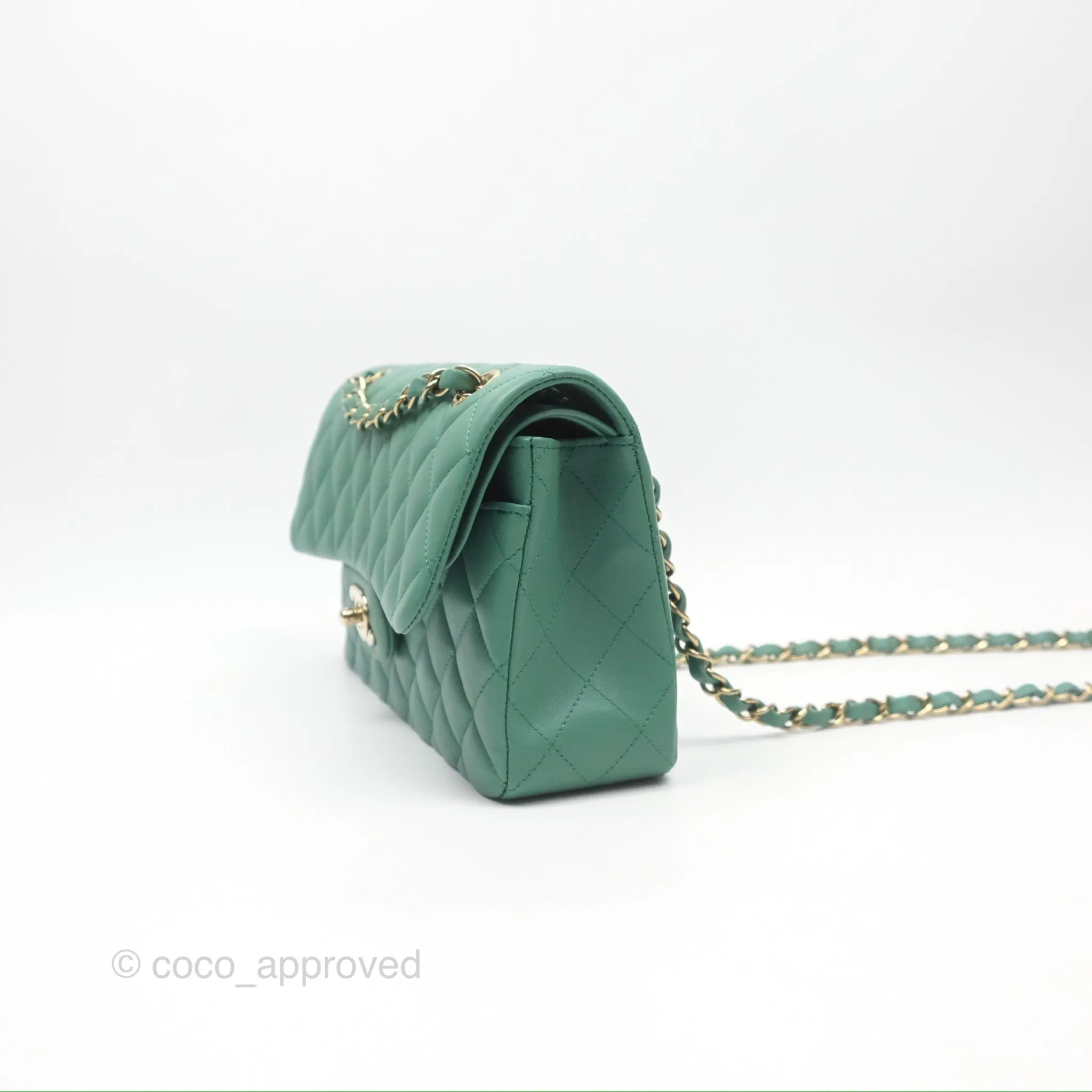 Chanel Small S/M Classic Flap Green Lambskin Gold Hardware