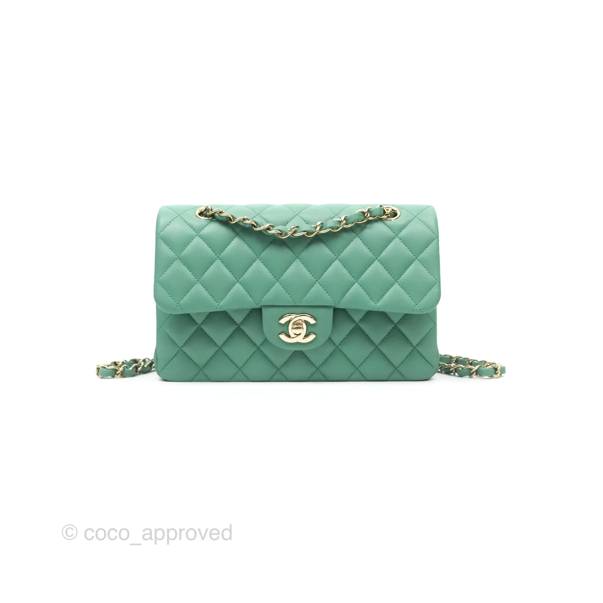 Chanel Small S/M Classic Flap Green Lambskin Gold Hardware