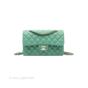Chanel Small S/M Classic Flap Green Lambskin Gold Hardware