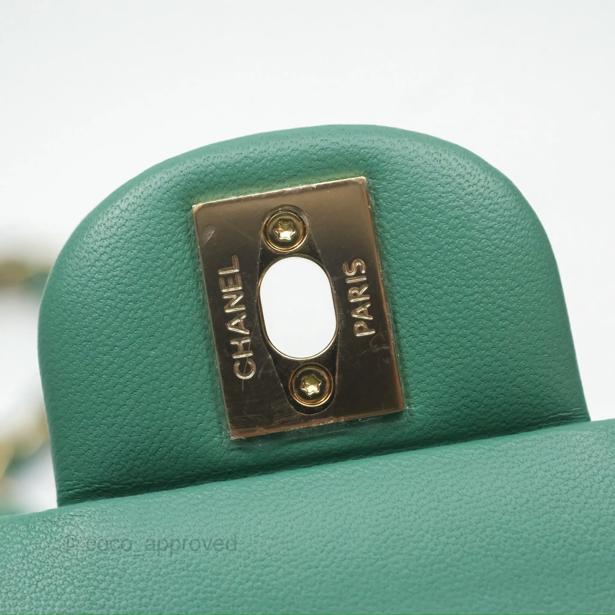 Chanel Small S/M Classic Flap Green Lambskin Gold Hardware