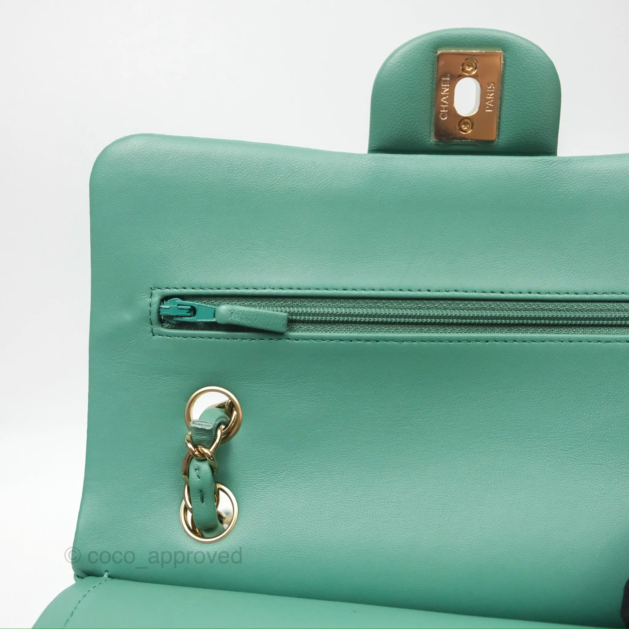Chanel Small S/M Classic Flap Green Lambskin Gold Hardware