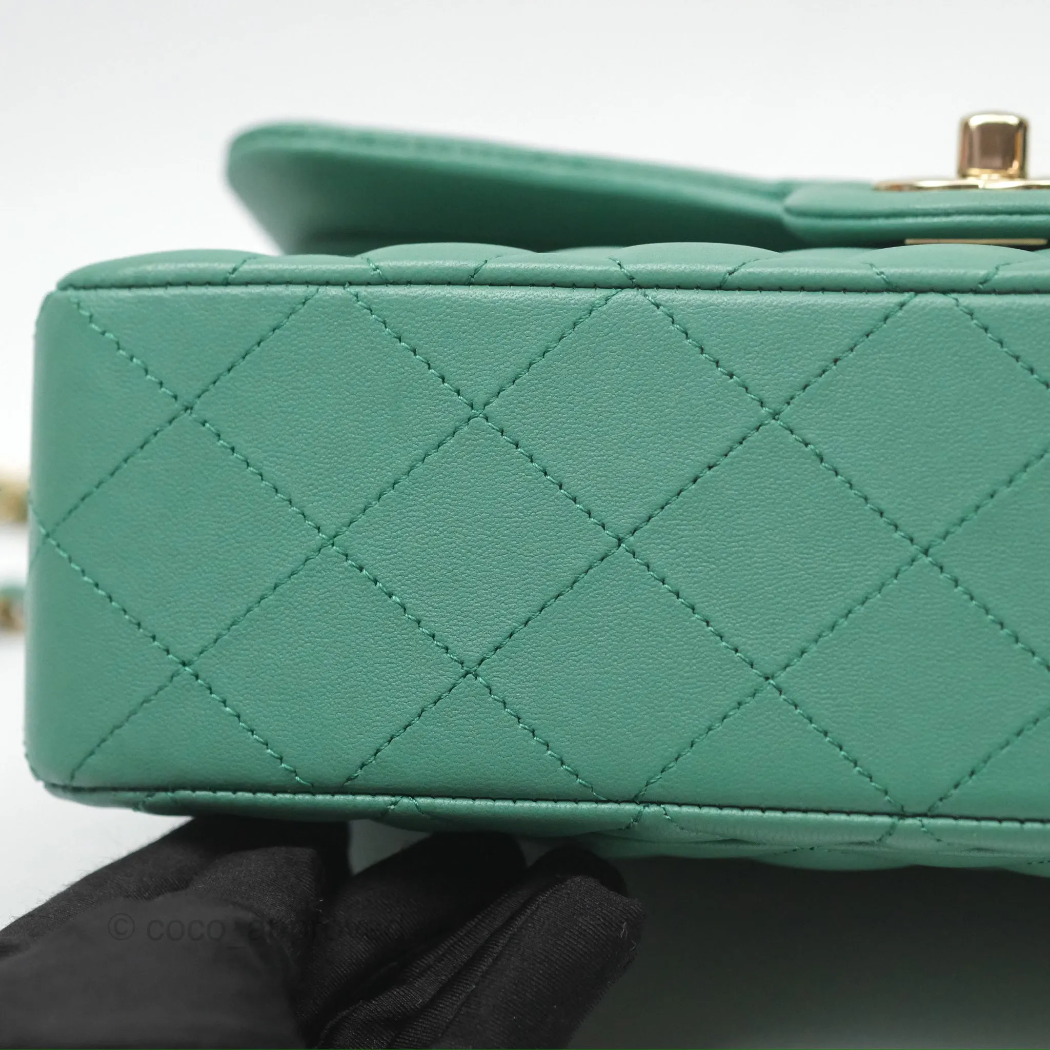 Chanel Small S/M Classic Flap Green Lambskin Gold Hardware