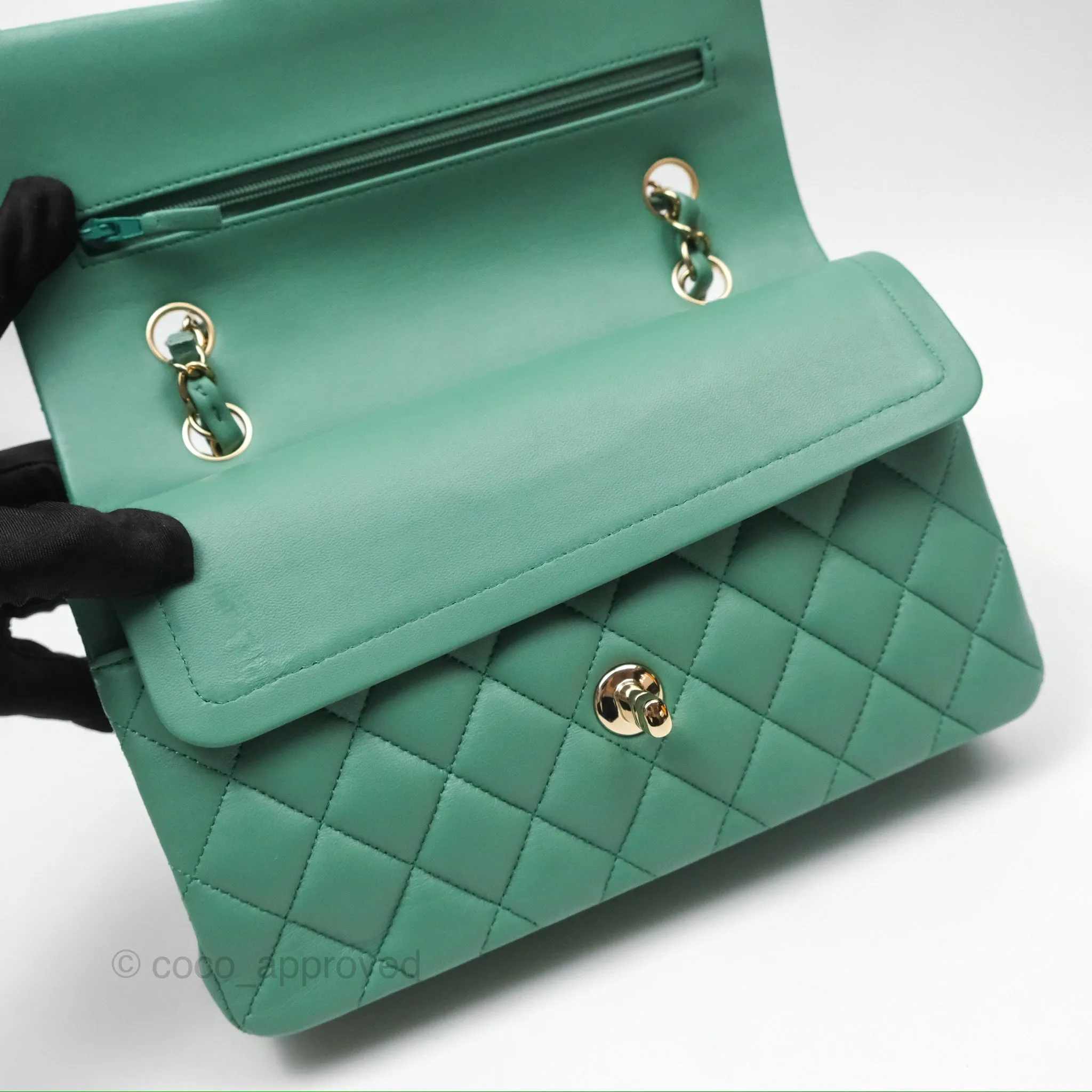 Chanel Small S/M Classic Flap Green Lambskin Gold Hardware