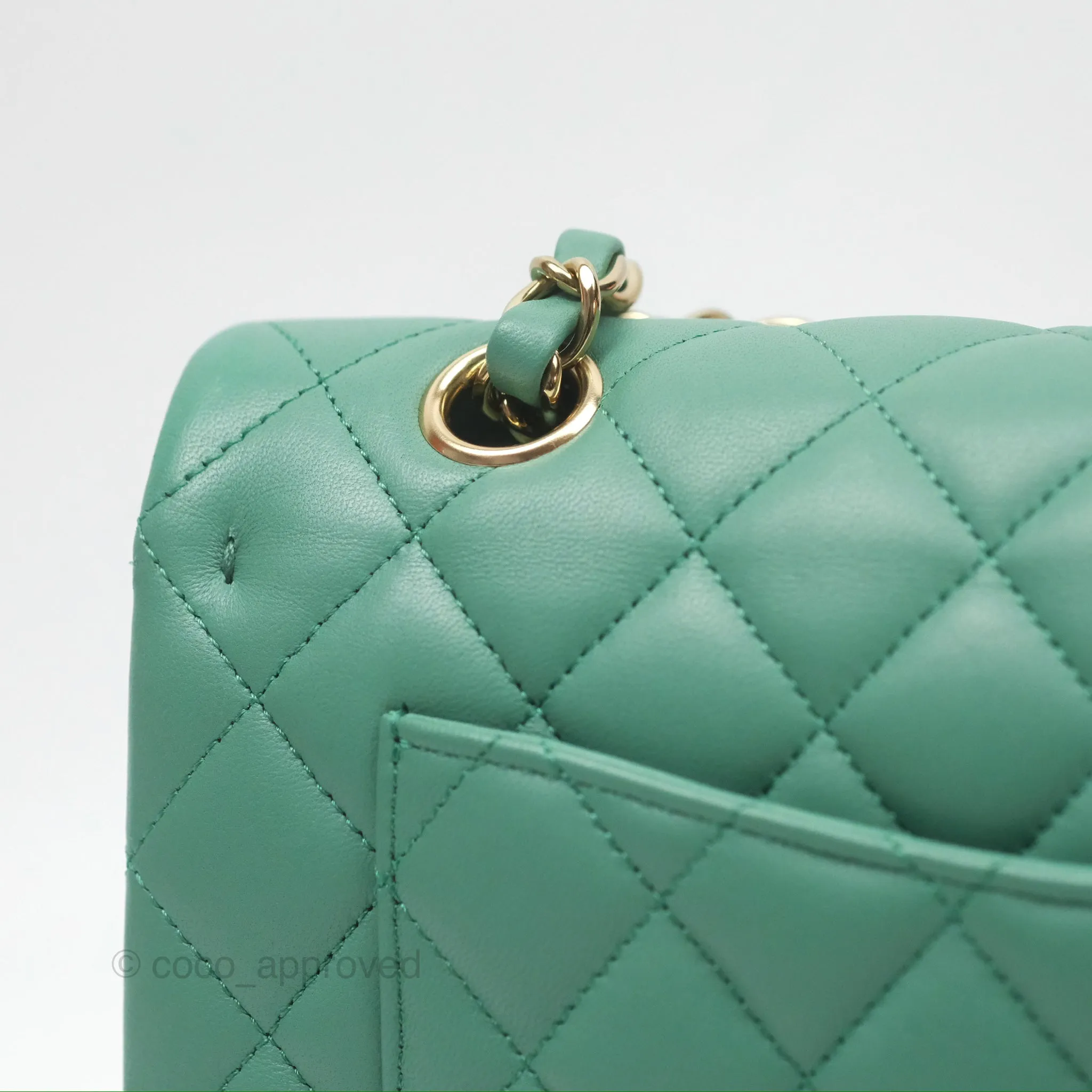 Chanel Small S/M Classic Flap Green Lambskin Gold Hardware