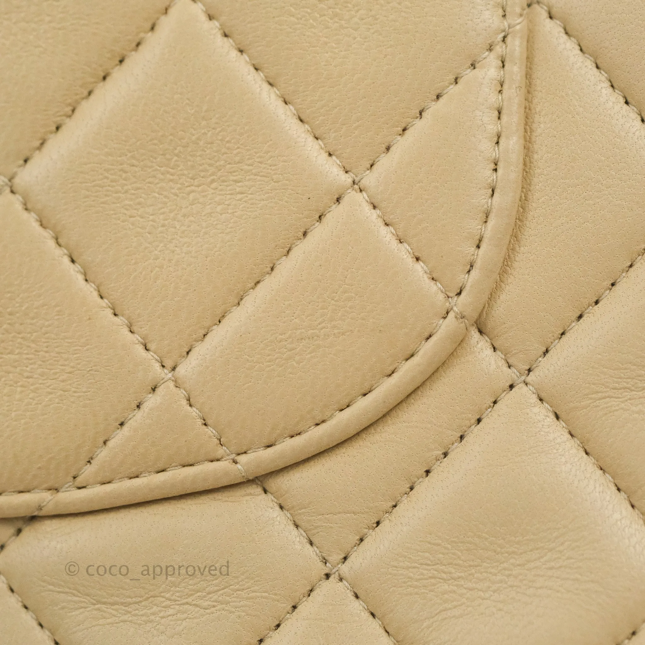 Chanel Vintage Medium Classic Flap Light Beige Lambskin 24K Gold Hardware