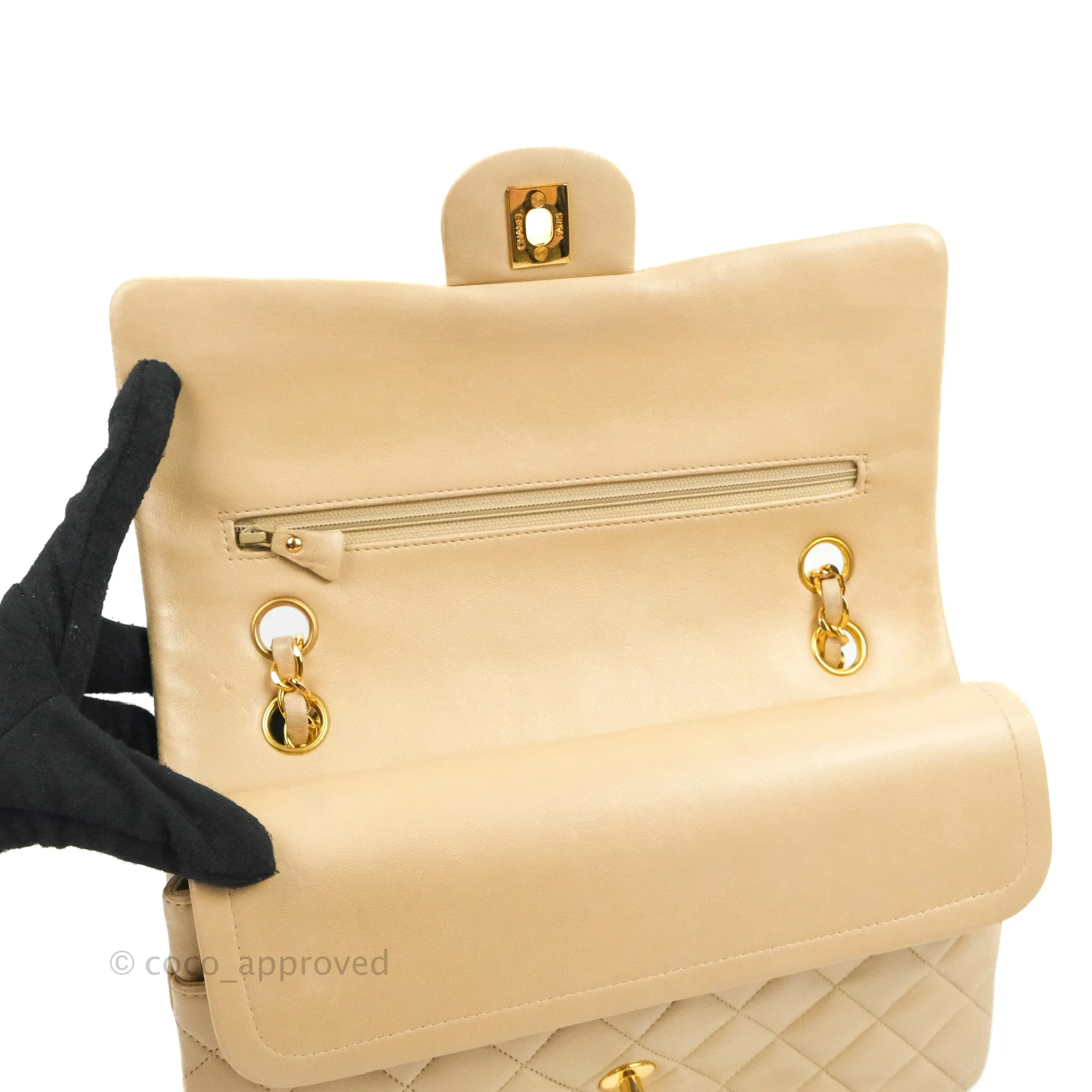 Chanel Vintage Medium Classic Flap Light Beige Lambskin 24K Gold Hardware