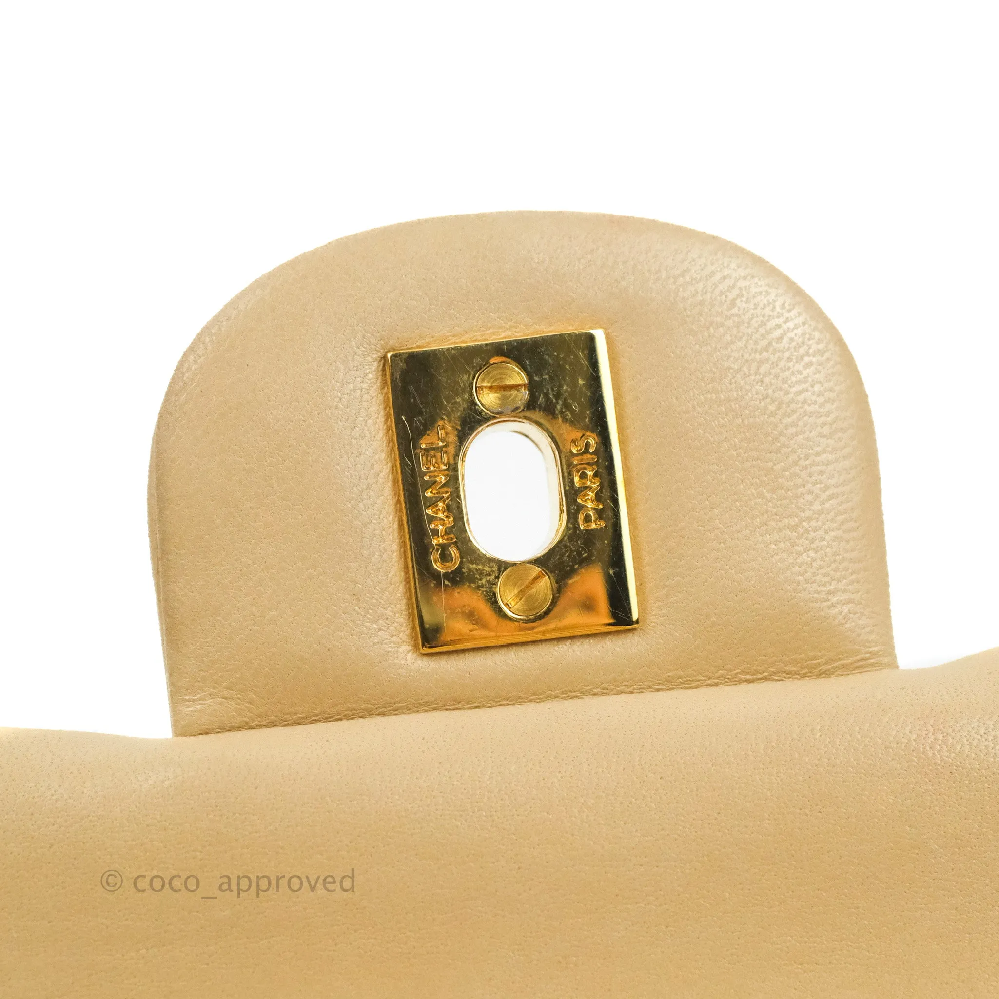 Chanel Vintage Medium Classic Flap Light Beige Lambskin 24K Gold Hardware