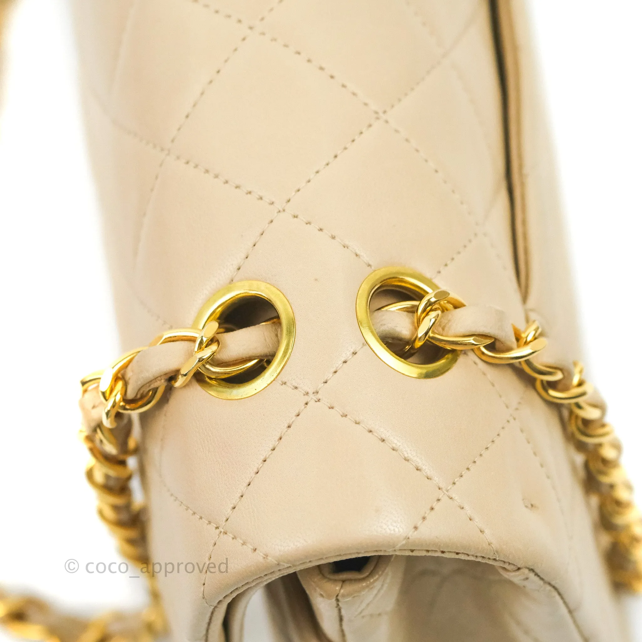 Chanel Vintage Medium Classic Flap Light Beige Lambskin 24K Gold Hardware