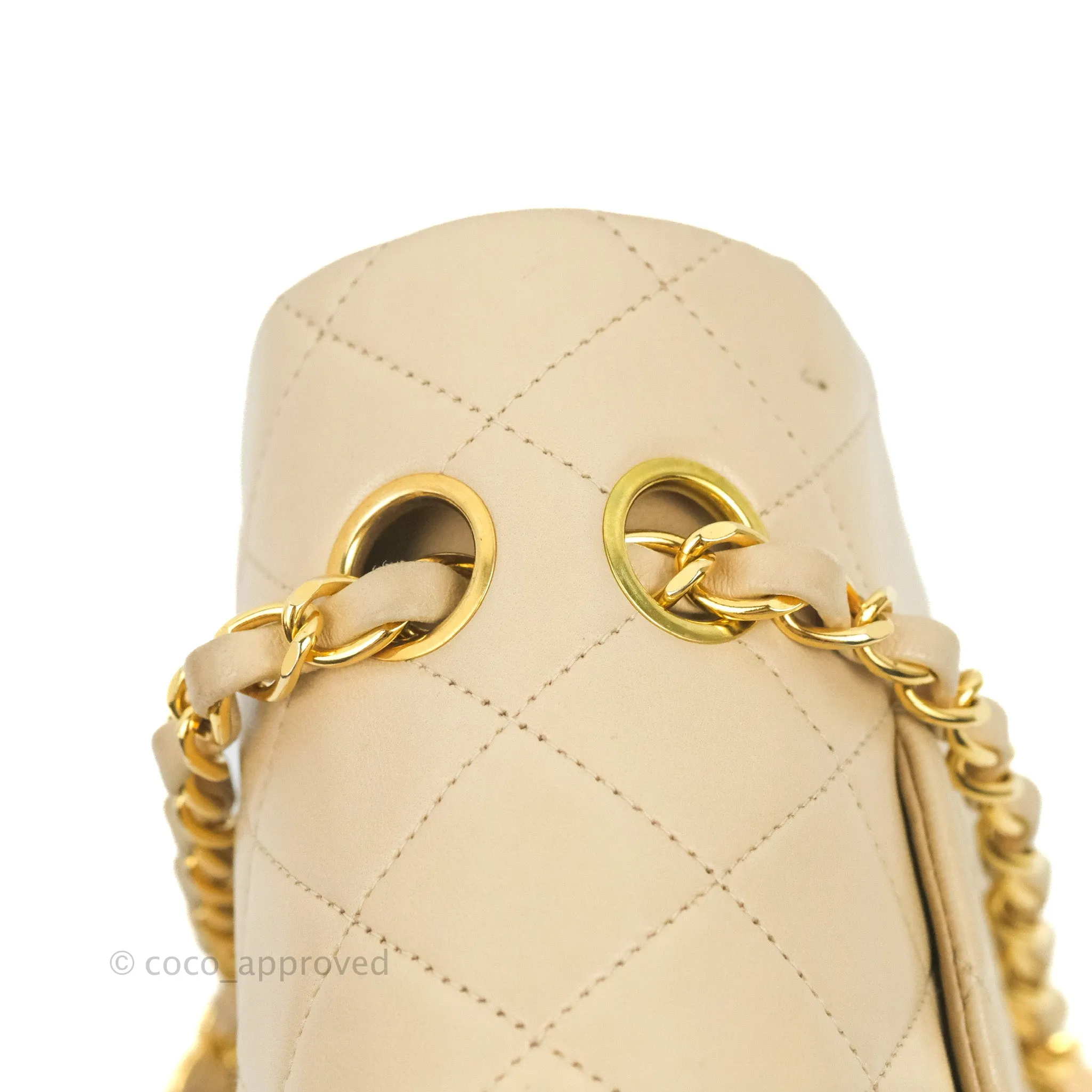 Chanel Vintage Medium Classic Flap Light Beige Lambskin 24K Gold Hardware