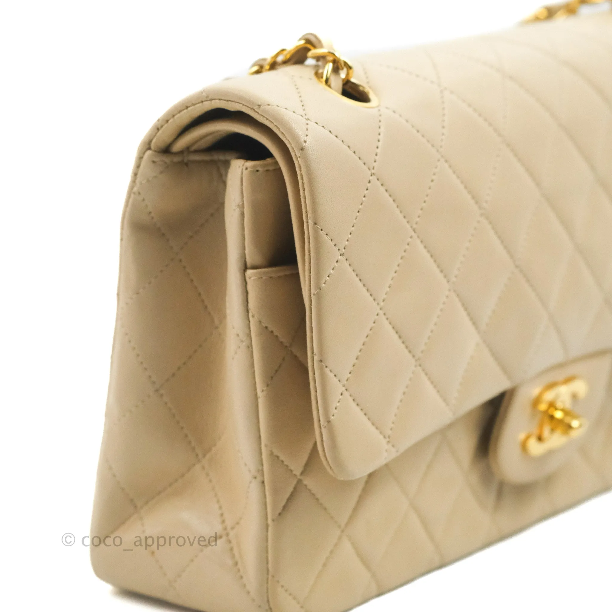 Chanel Vintage Medium Classic Flap Light Beige Lambskin 24K Gold Hardware