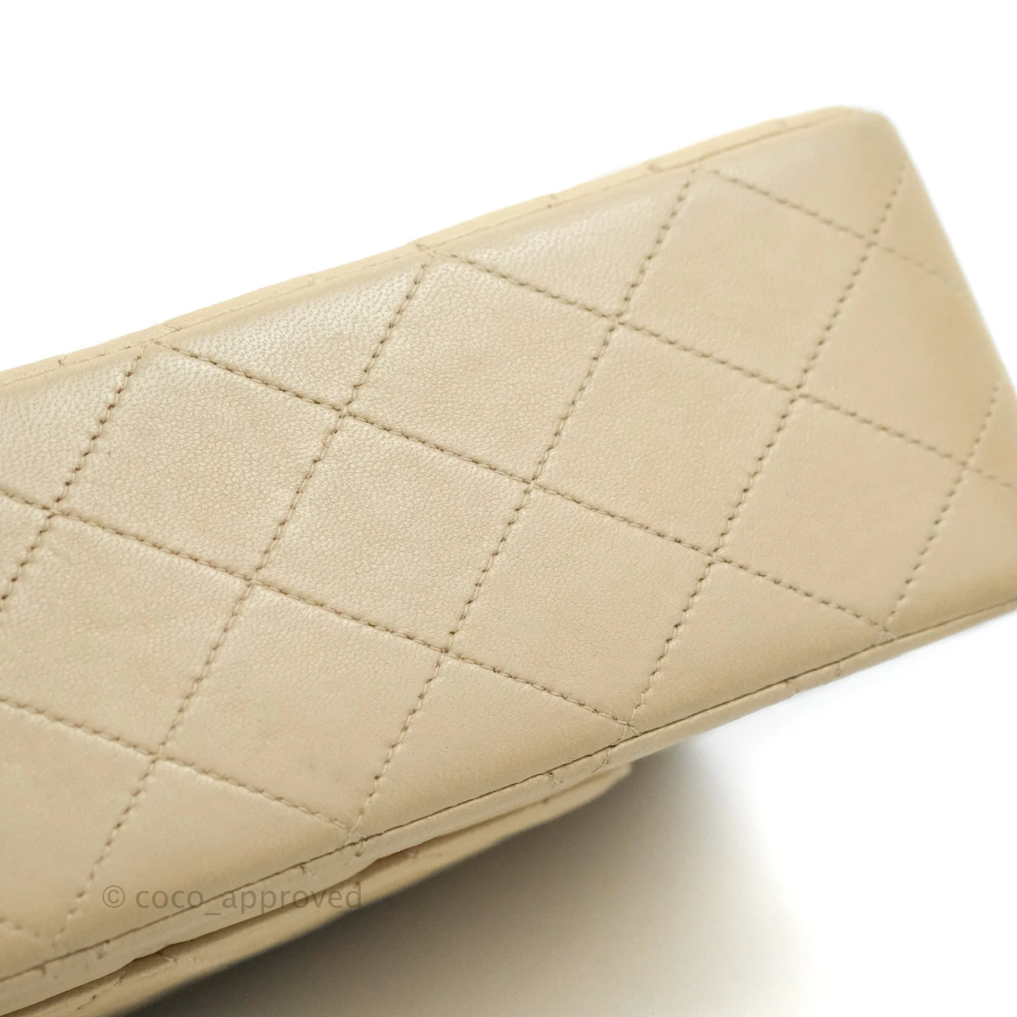 Chanel Vintage Medium Classic Flap Light Beige Lambskin 24K Gold Hardware