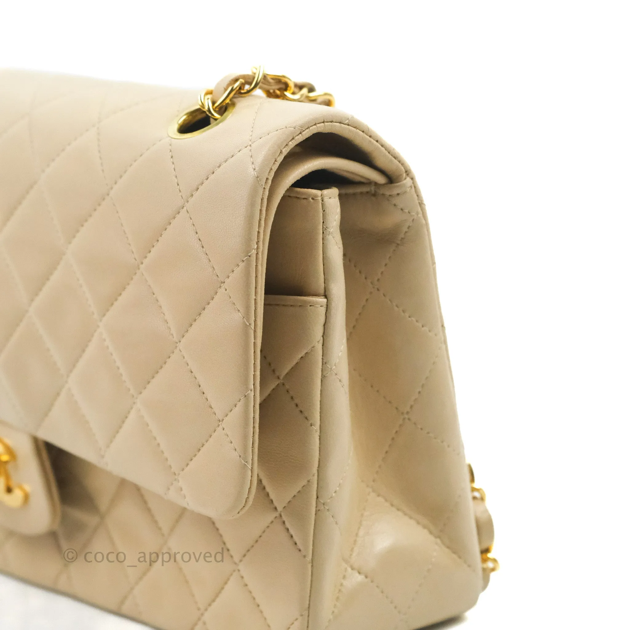 Chanel Vintage Medium Classic Flap Light Beige Lambskin 24K Gold Hardware