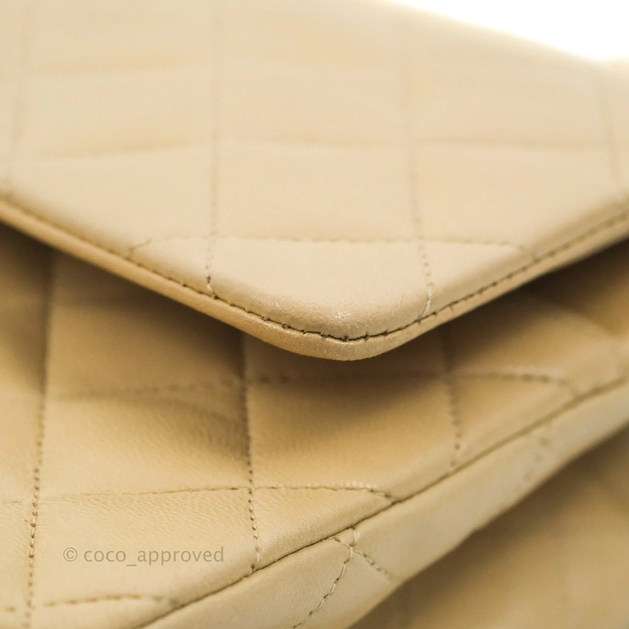 Chanel Vintage Medium Classic Flap Light Beige Lambskin 24K Gold Hardware