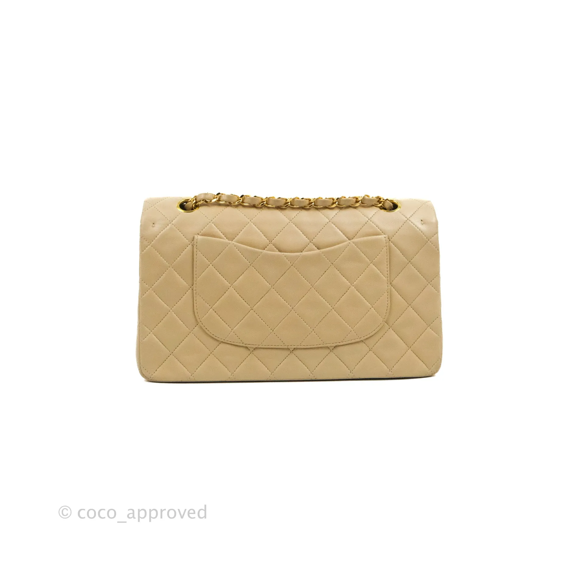Chanel Vintage Medium Classic Flap Light Beige Lambskin 24K Gold Hardware