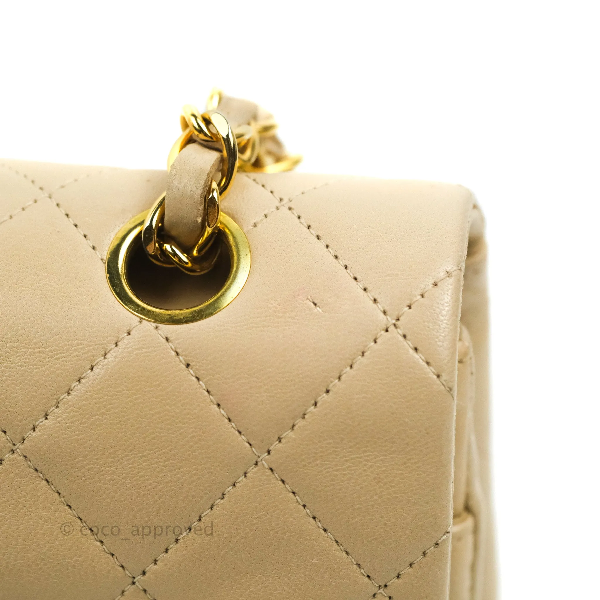 Chanel Vintage Medium Classic Flap Light Beige Lambskin 24K Gold Hardware