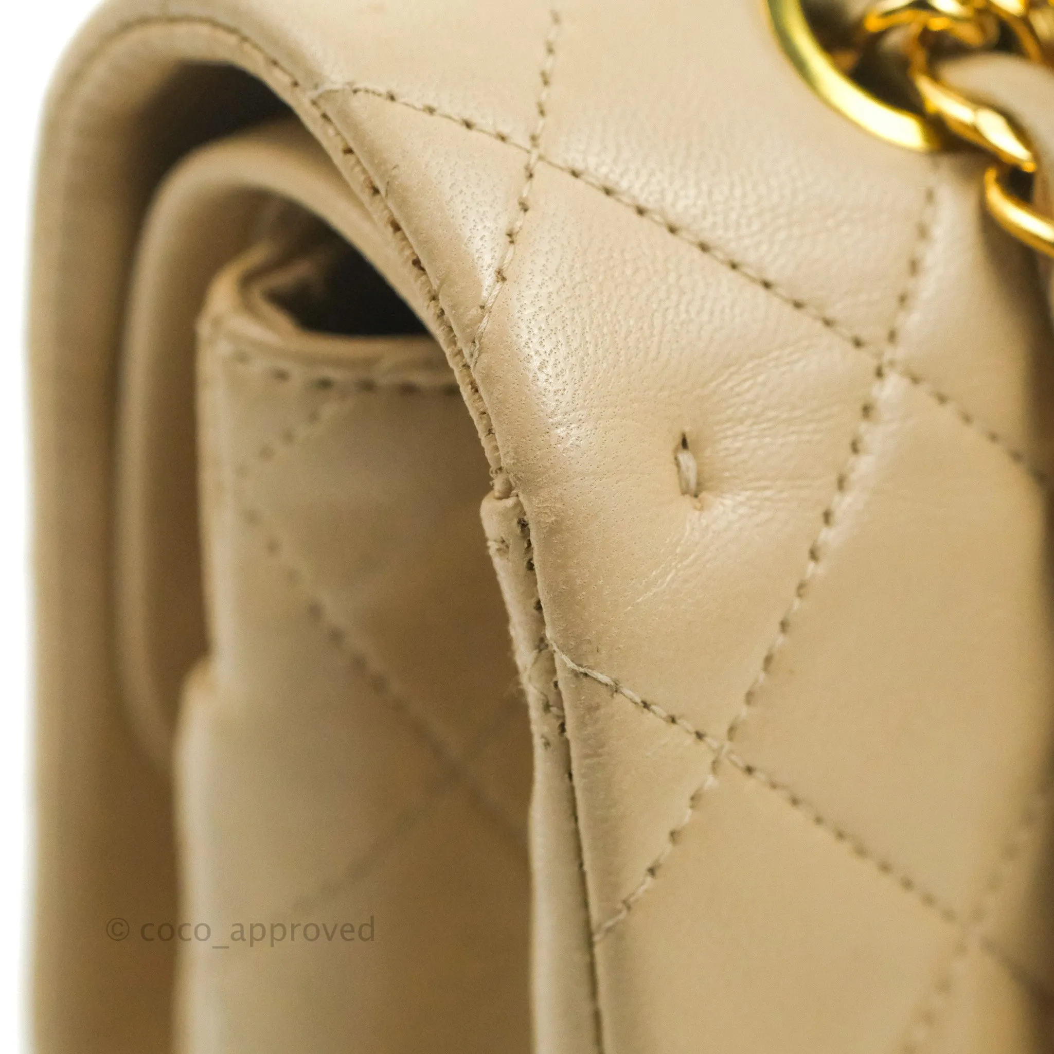 Chanel Vintage Medium Classic Flap Light Beige Lambskin 24K Gold Hardware