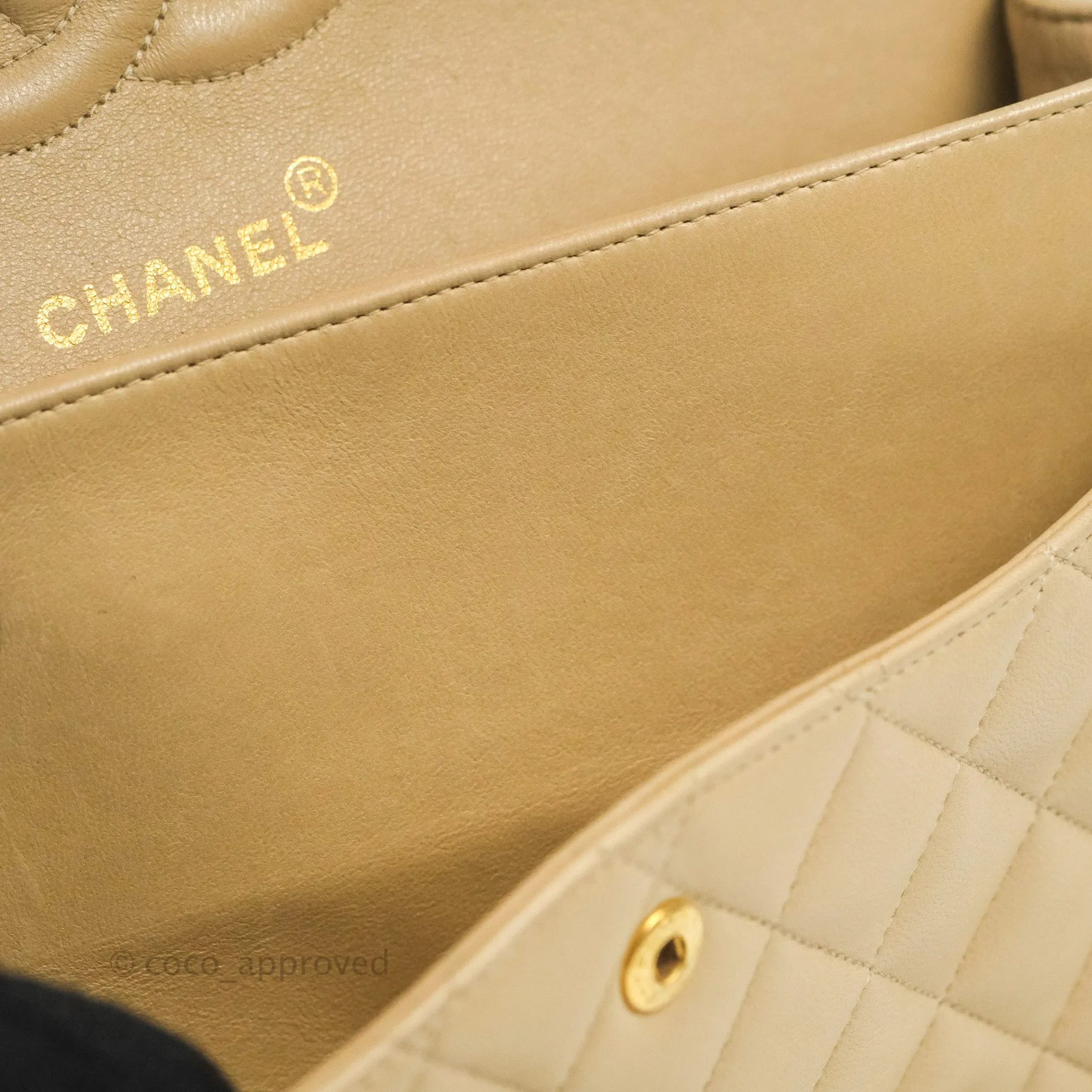 Chanel Vintage Medium Classic Flap Light Beige Lambskin 24K Gold Hardware