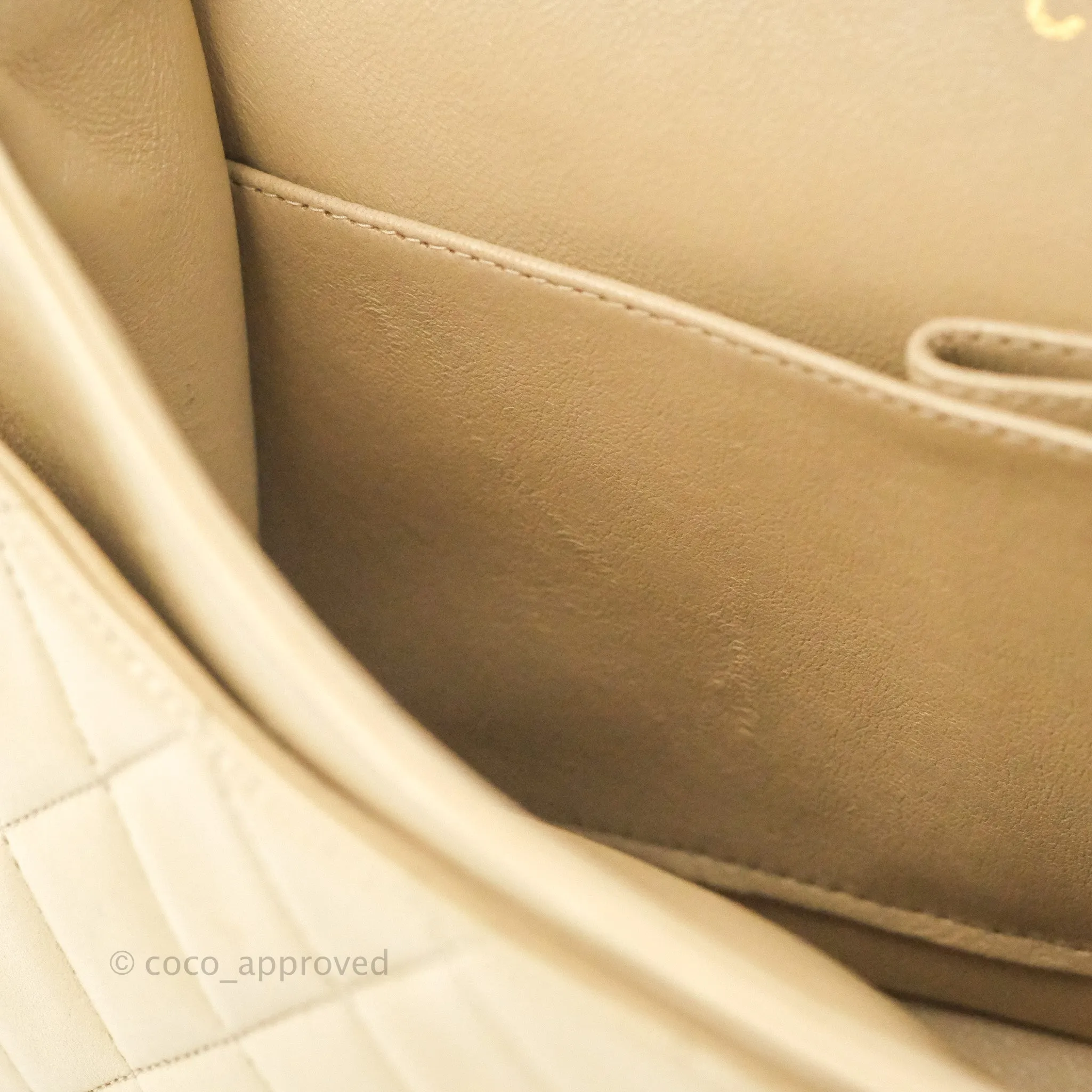Chanel Vintage Medium Classic Flap Light Beige Lambskin 24K Gold Hardware