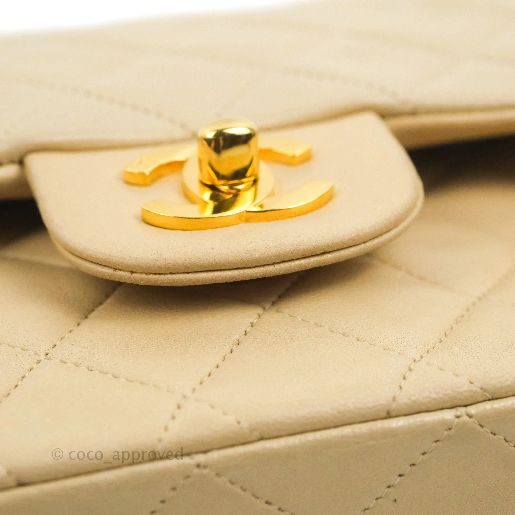 Chanel Vintage Medium Classic Flap Light Beige Lambskin 24K Gold Hardware