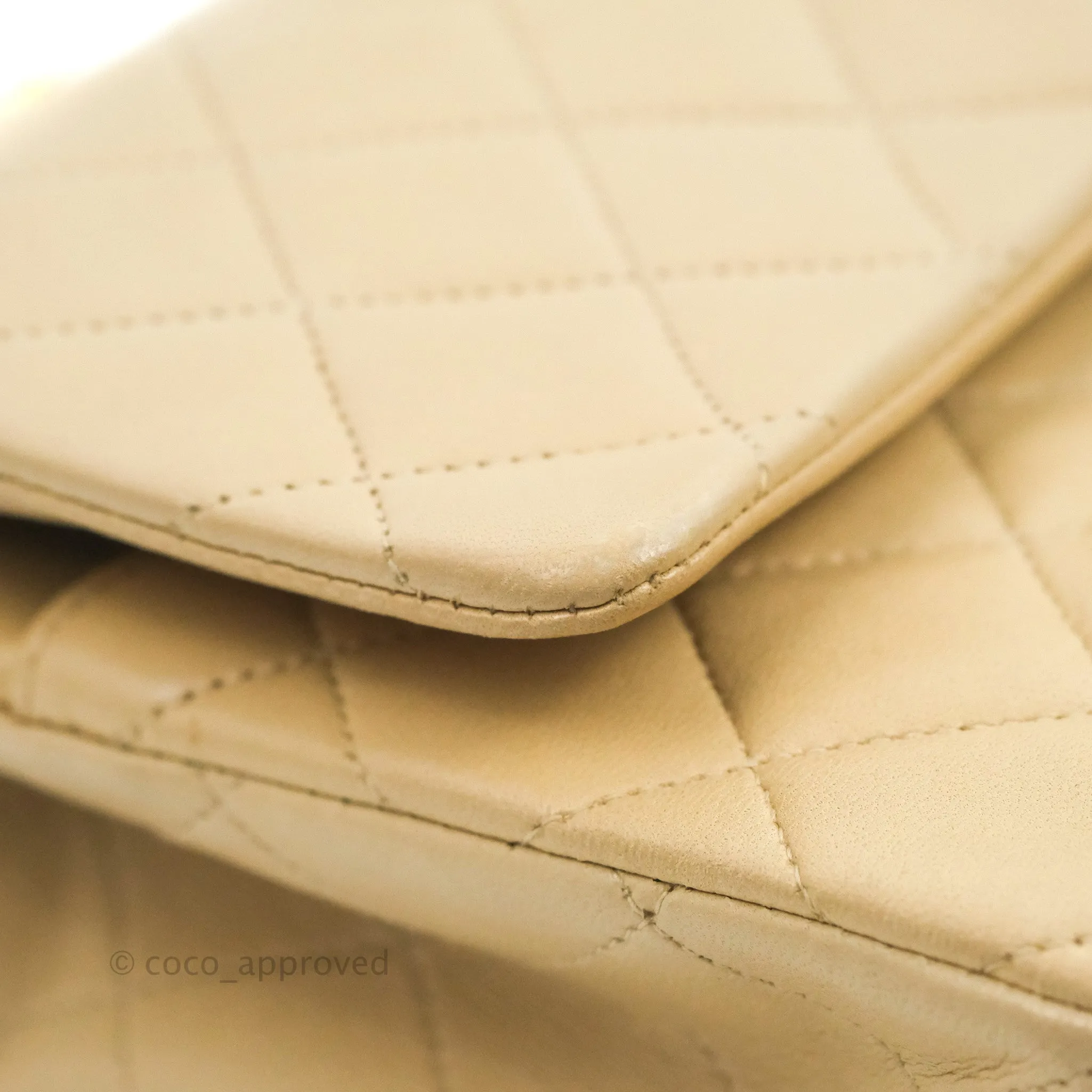 Chanel Vintage Medium Classic Flap Light Beige Lambskin 24K Gold Hardware