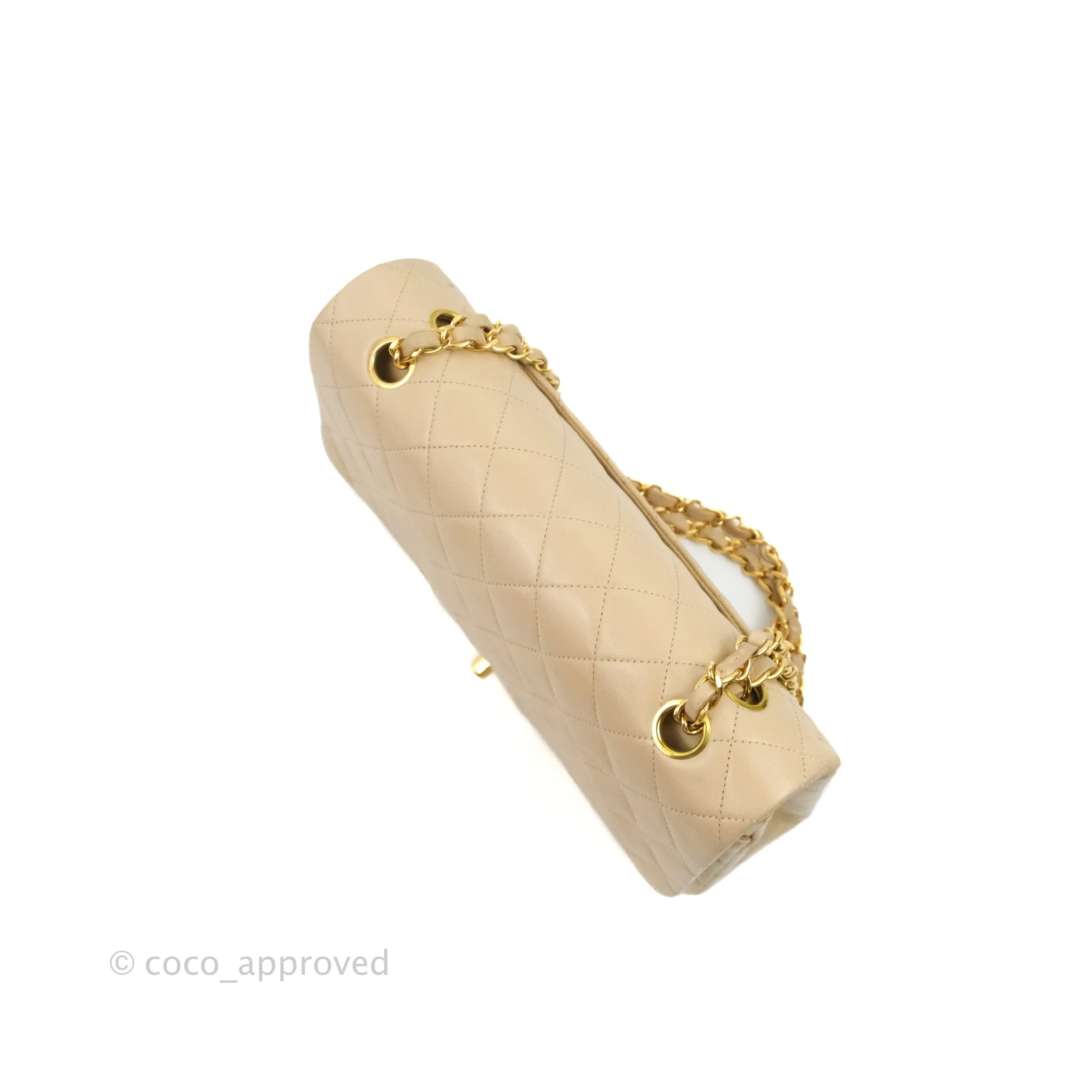 Chanel Vintage Medium Classic Flap Light Beige Lambskin 24K Gold Hardware