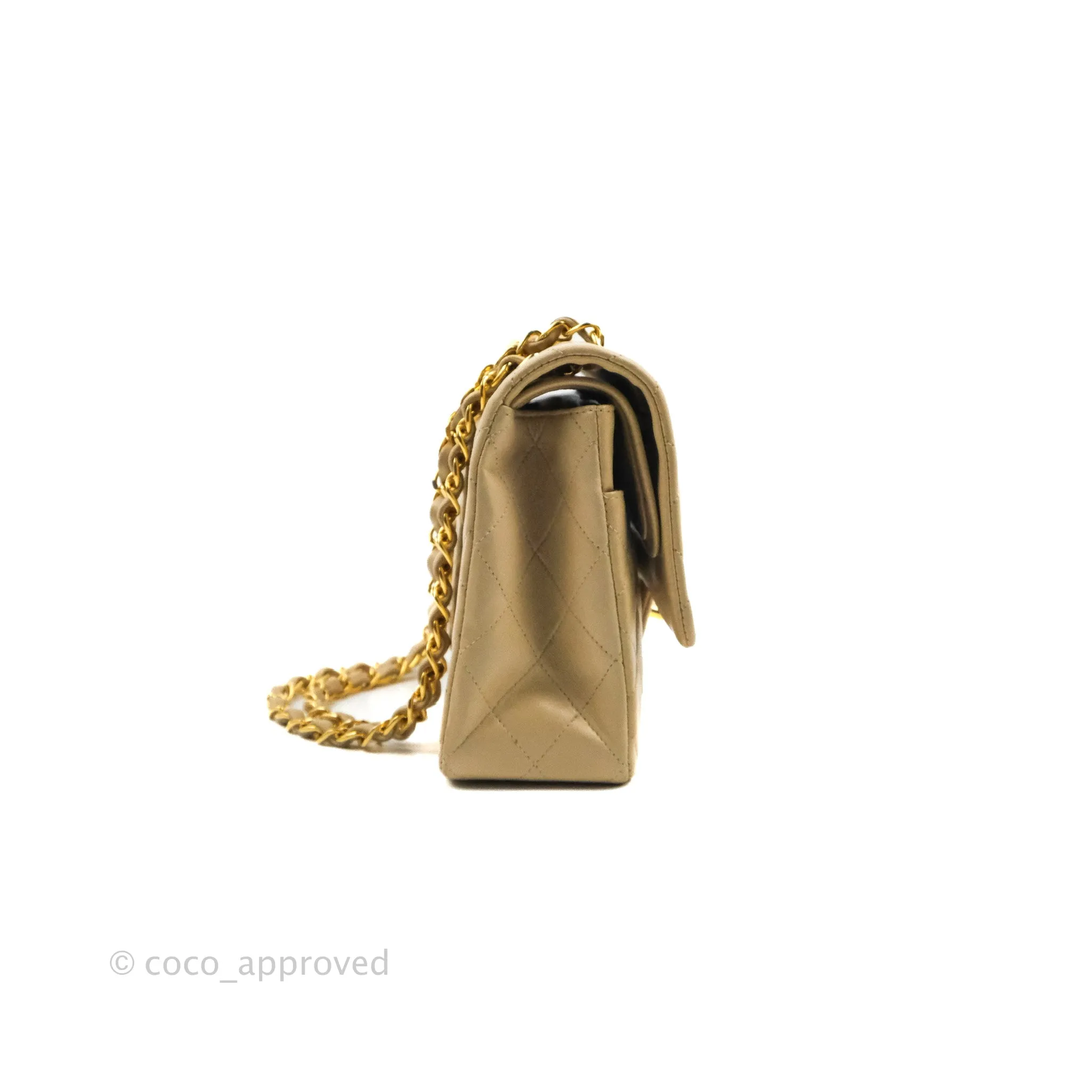 Chanel Vintage Medium Classic Flap Light Beige Lambskin 24K Gold Hardware