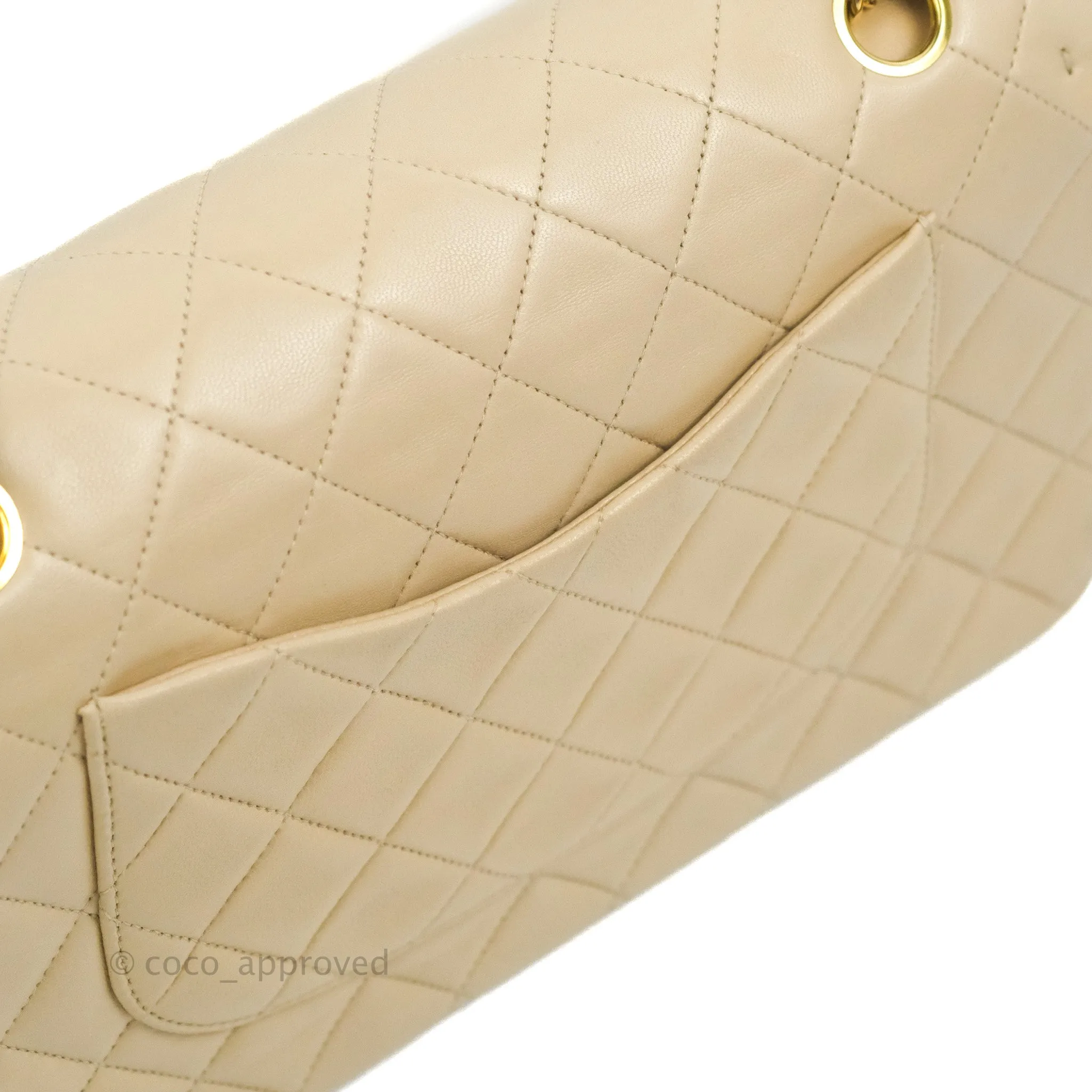 Chanel Vintage Medium Classic Flap Light Beige Lambskin 24K Gold Hardware
