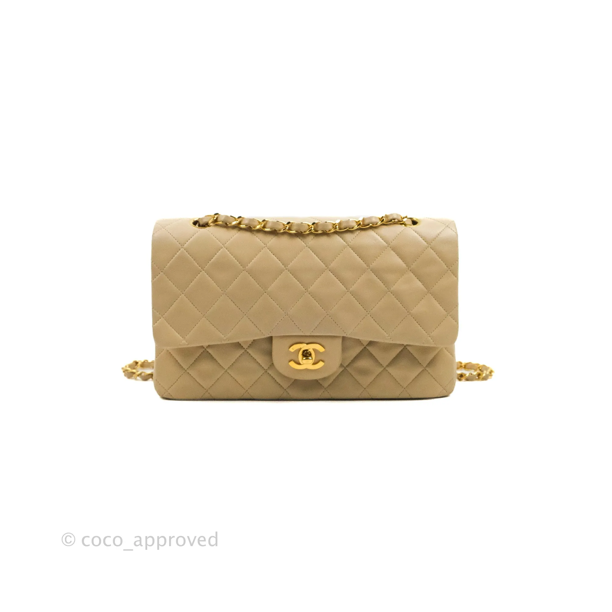 Chanel Vintage Medium Classic Flap Light Beige Lambskin 24K Gold Hardware