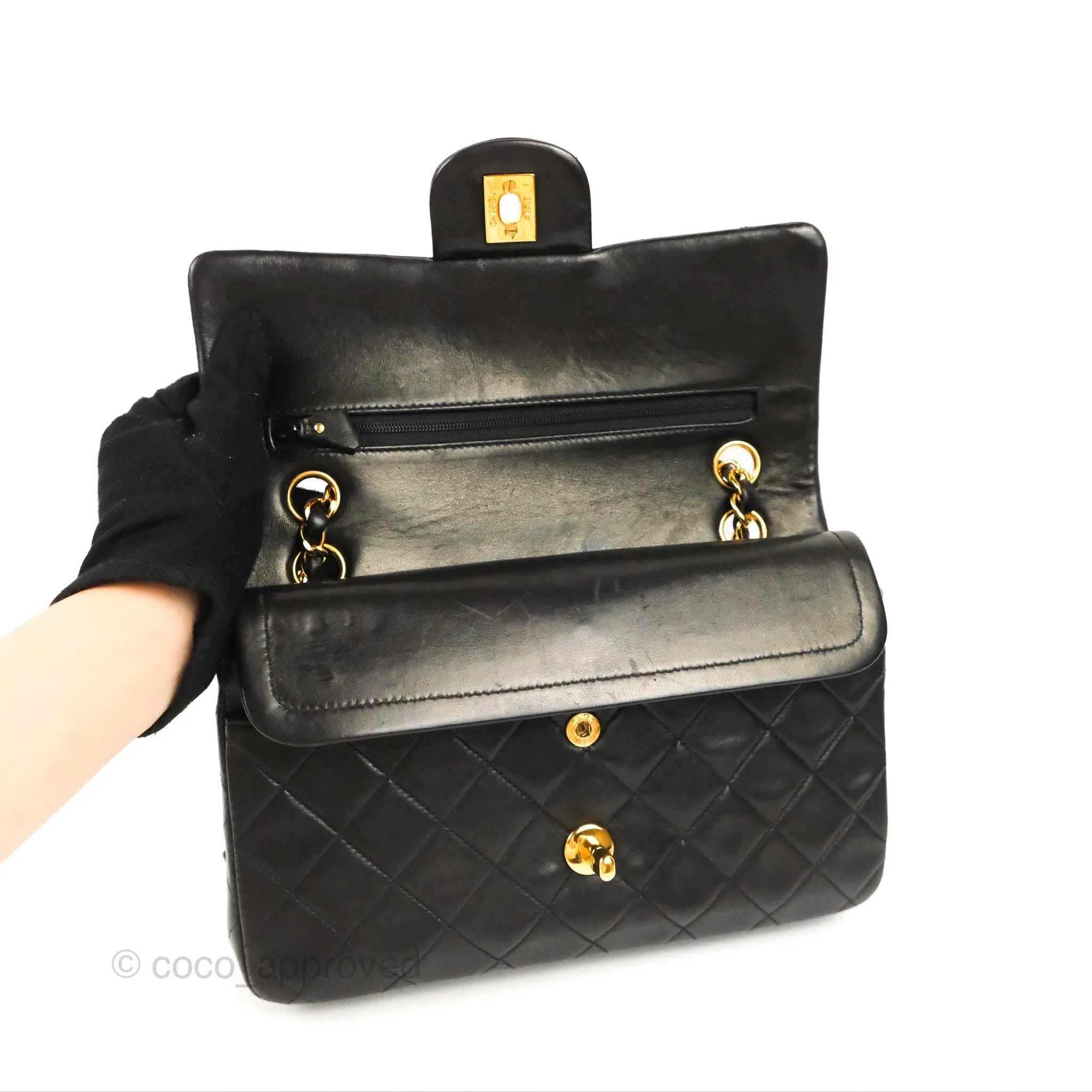 Chanel Vintage Small Classic Flap Black Lambskin 24K Gold Hardware