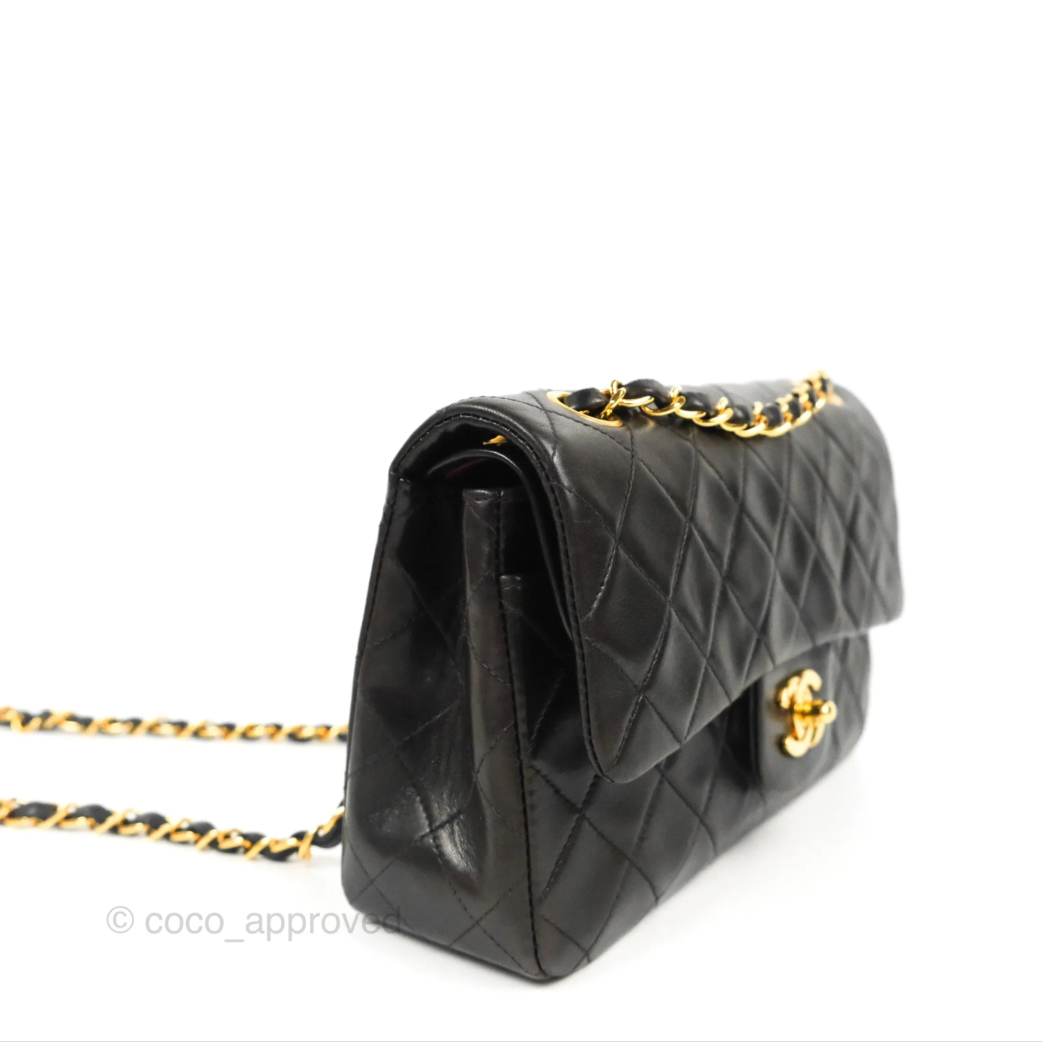 Chanel Vintage Small Classic Flap Black Lambskin 24K Gold Hardware