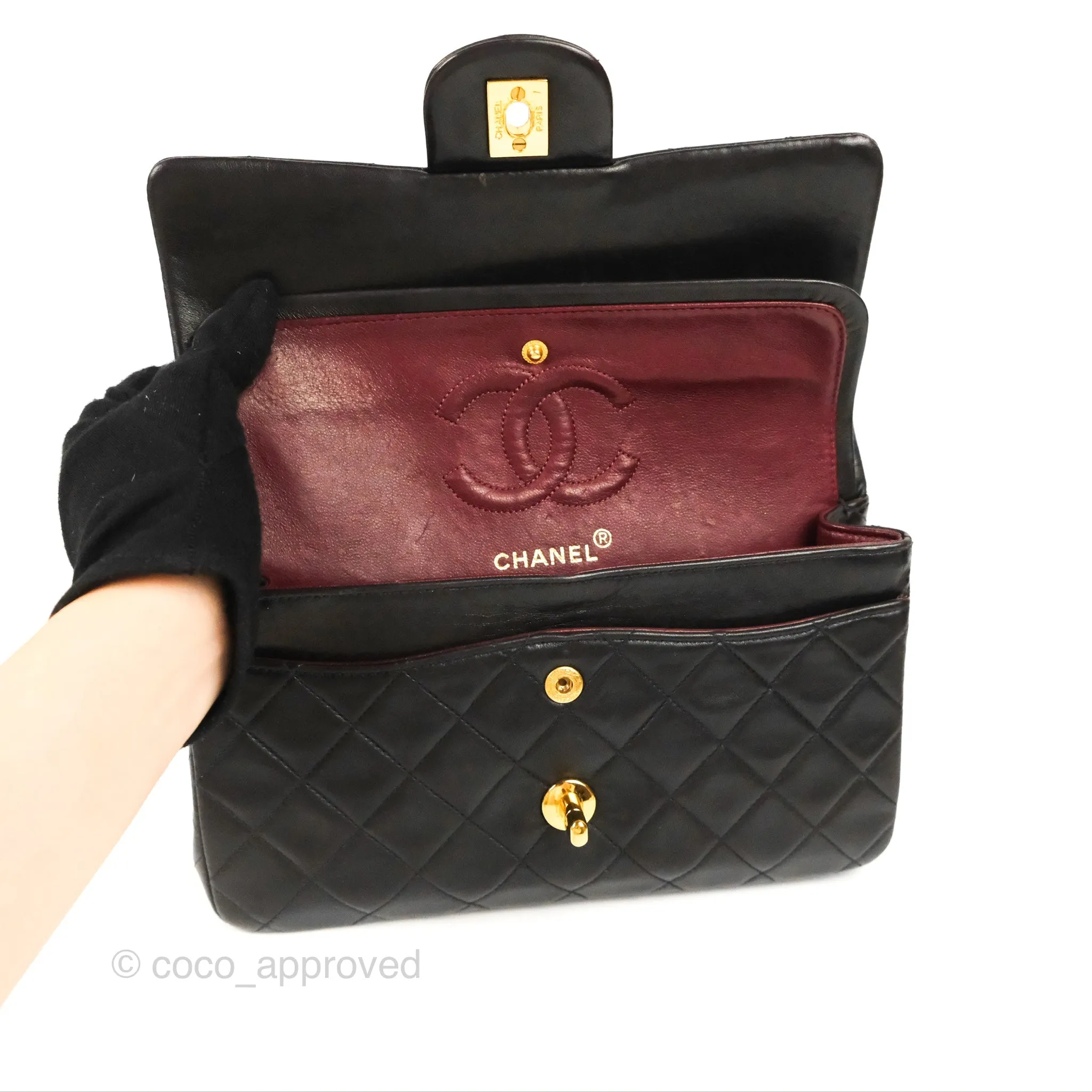 Chanel Vintage Small Classic Flap Black Lambskin 24K Gold Hardware