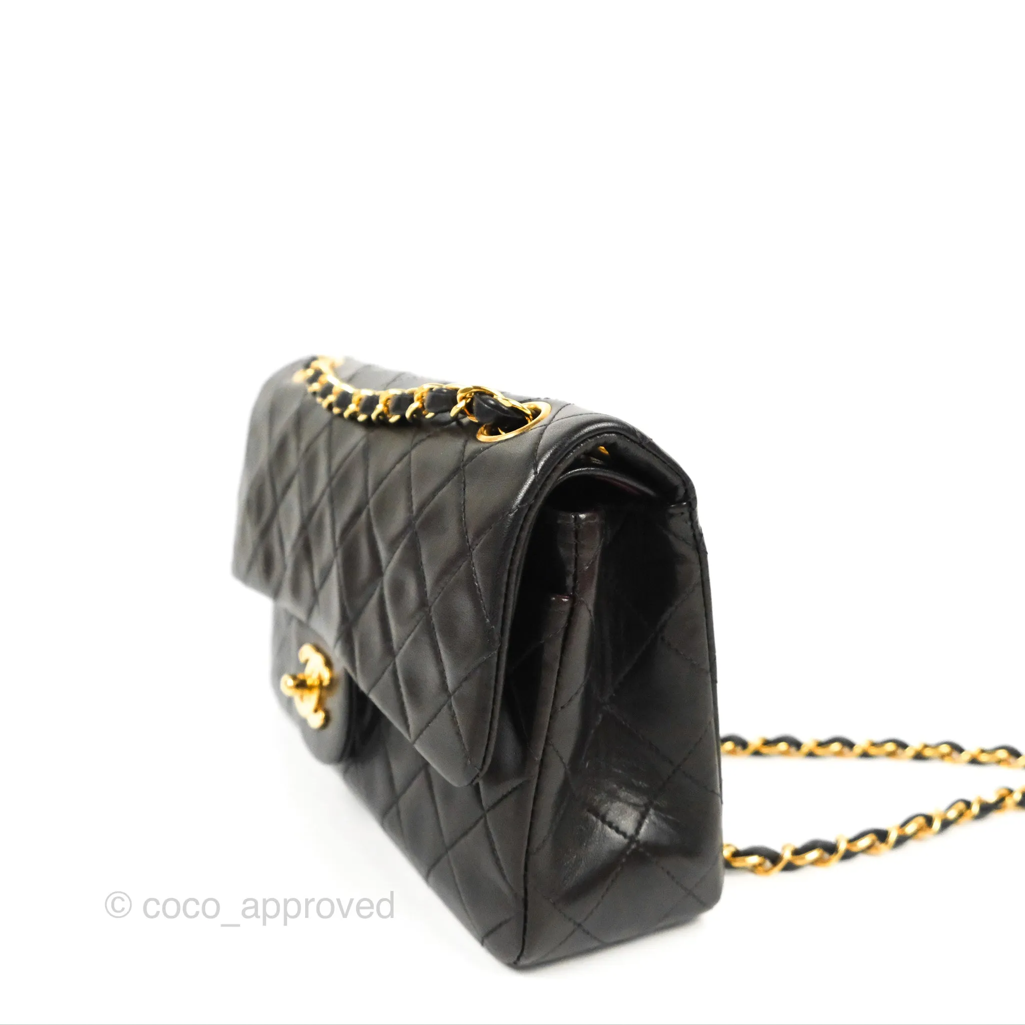 Chanel Vintage Small Classic Flap Black Lambskin 24K Gold Hardware
