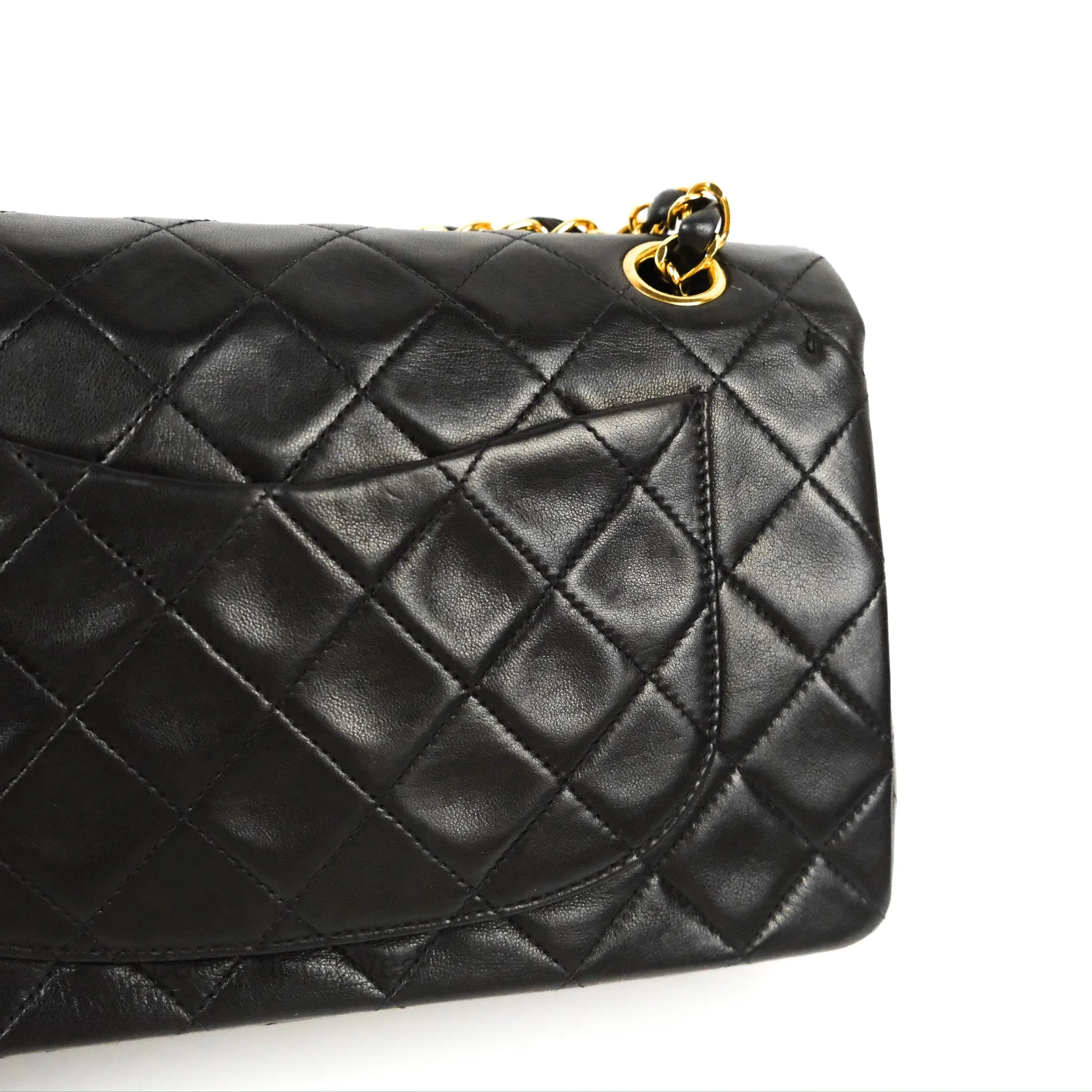 Chanel Vintage Small Classic Flap Black Lambskin 24K Gold Hardware