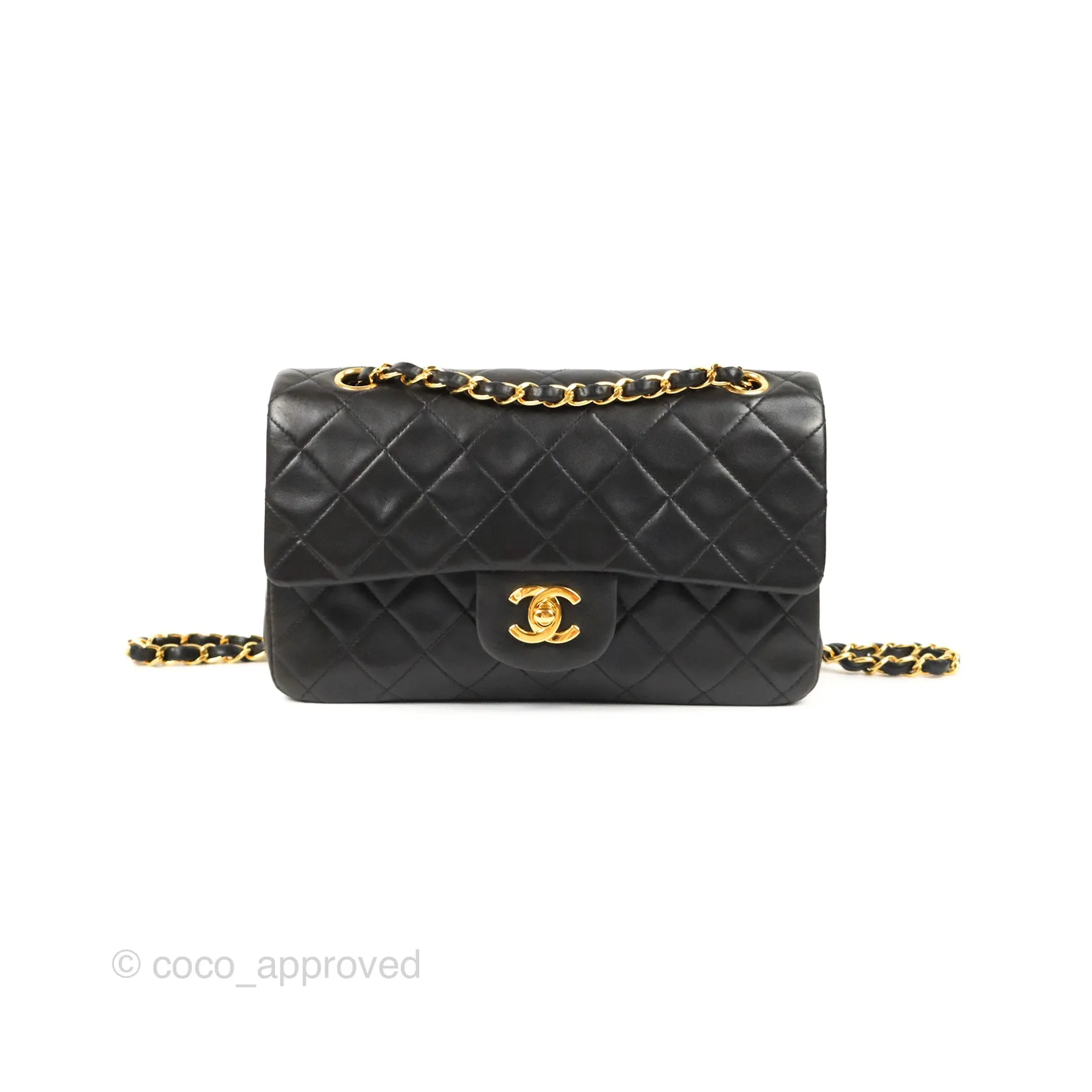 Chanel Vintage Small Classic Flap Black Lambskin 24K Gold Hardware