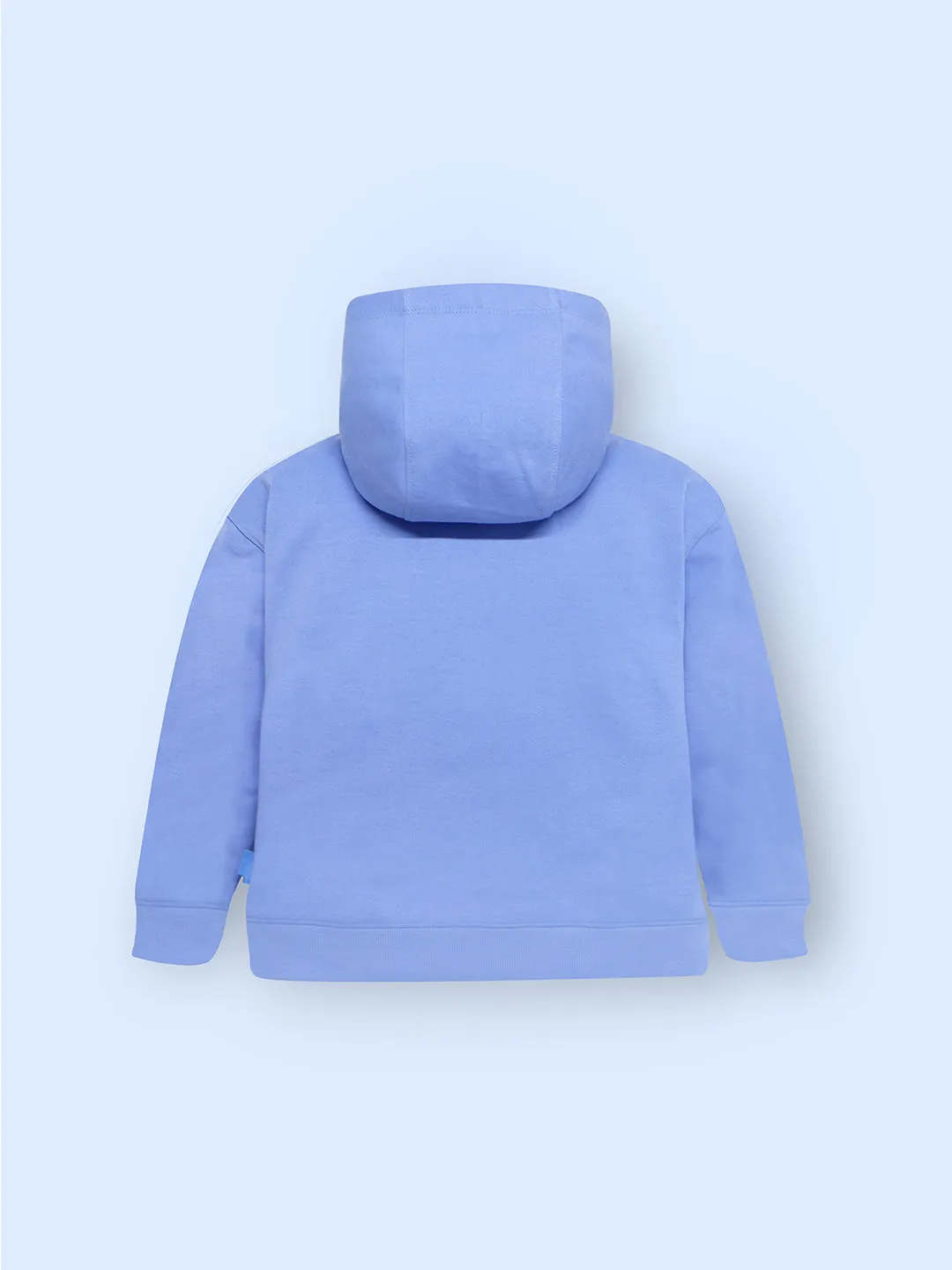 Cherry Crumble Blue Solid 100% Polyester Full Sleeves Hooded Casual Wear Easy Fit Applique & Embroidered Winter Hoodie For Boys & Girls