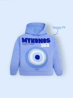Cherry Crumble Blue Solid 100% Polyester Full Sleeves Hooded Casual Wear Easy Fit Applique & Embroidered Winter Hoodie For Boys & Girls